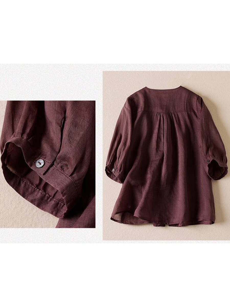 🔥Summer Arrivals🌟Women's V Neck Cotton and Linen Shirt