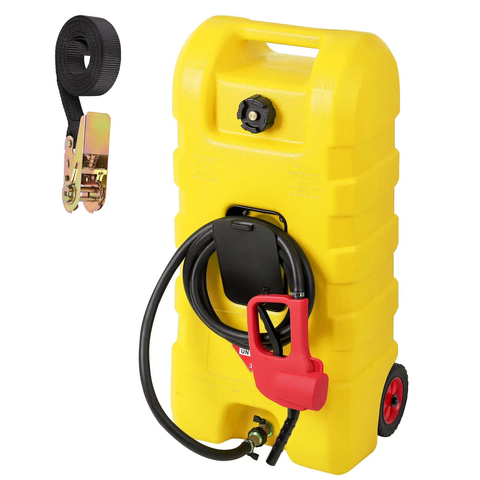 15 Gallon Portable Fuel Caddy with LE Pump & 10ft Hose for Gasoline Diesel Storage on Wheels for Cars Lawn Mowers ATVs Boats Red Yellow Gray Options - Convenience