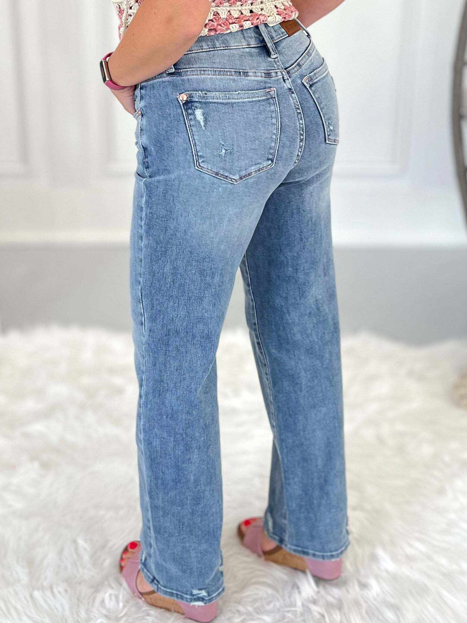 On Edge - Christmas Straight Jeans with Rose Gold Stitching- Final Sale