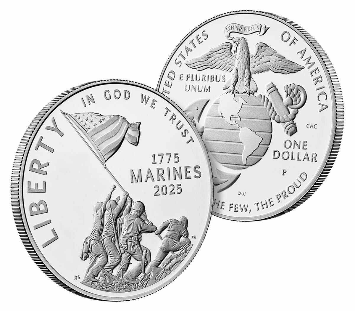 2025 P U.S. Marine Corps USMC 250th Anniversary Silver Commemorative Dollar, First Strike PCGS MS70
