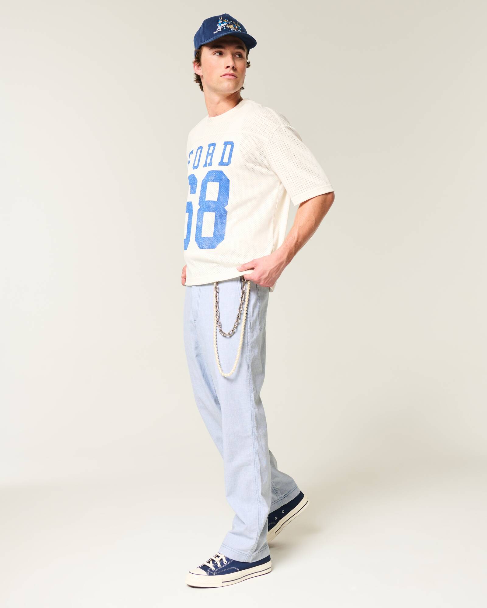 Linen-Blend Flex Waist Baggy Pants