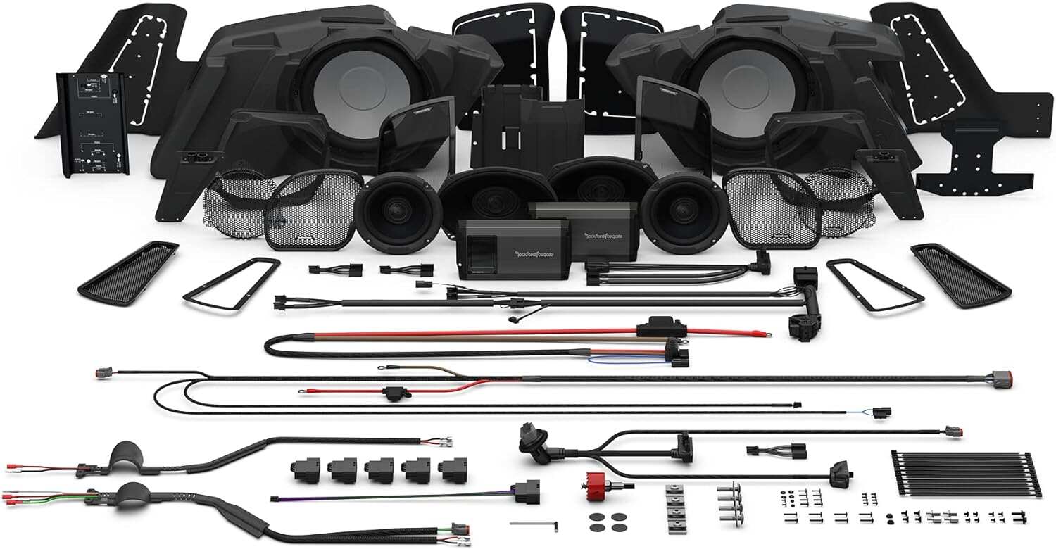 Rockford Fosgate HD14-STG5 Fairing Speakers, Saddlebag Speakers, Saddlebag Subwoofers, and 1,600-Watt Amplifier Kit for Select 2014+ Harley Davidson Road Glide & Street Glide Motorcycles