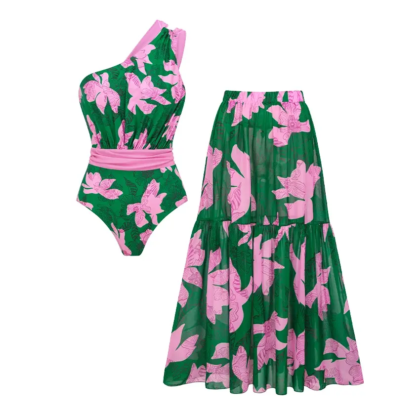 One Shoulder Printed Swimsuit Set