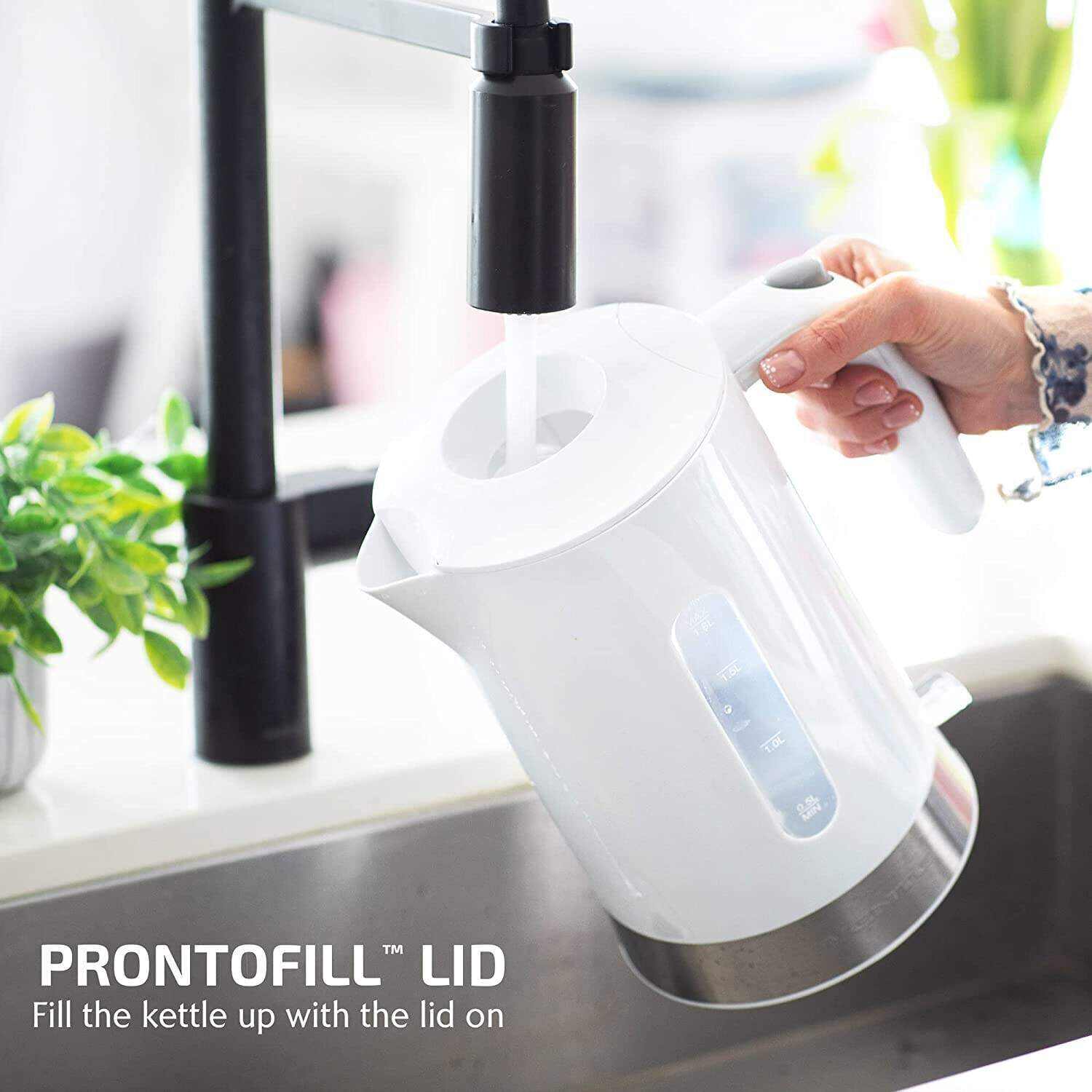 OVENTE Electric Kettle Hot Water Heater 1.7 Liter - BPA Free Fast Boiling Cordless Water Warmer - Auto Shut Off Instant Water Boiler for Coffee & Tea Pot - White KP72W
