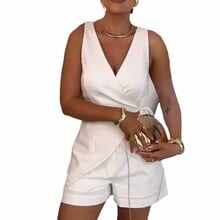 Women's V-neck Solid Color Cotton and Linen Commuter Suit