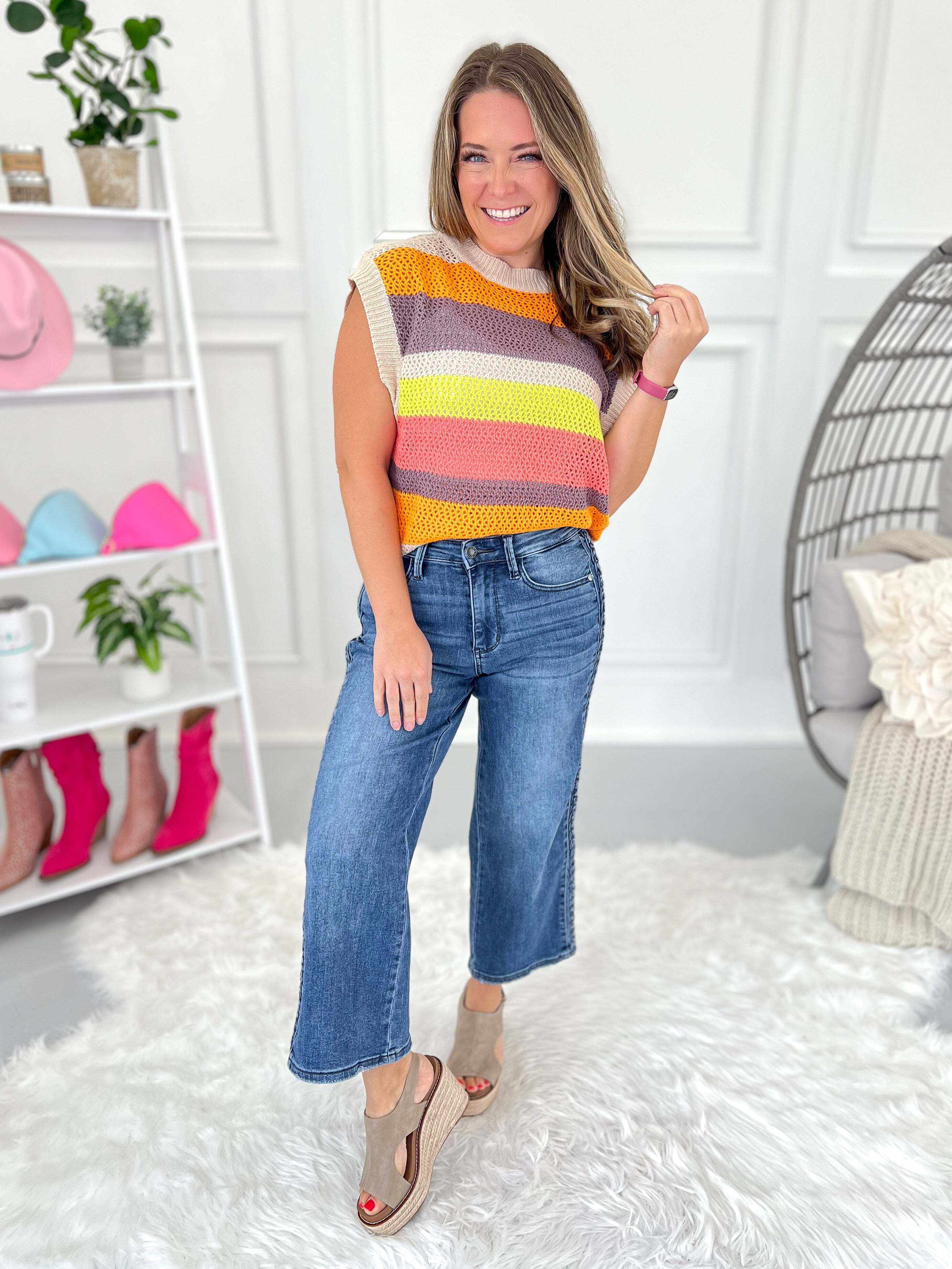 Boho Blues - Christmas Braided Sideseam Cropped Wide Leg Jeans- Final Sale