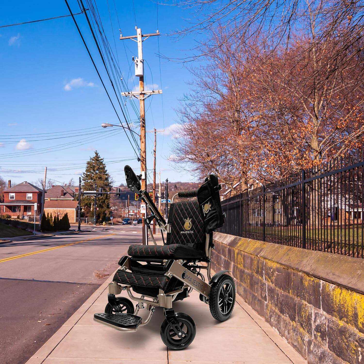 MALISA Electric Wheelchair for Adults, Portable All Terrain Lightweight Wheelchairs, Foldable Motorized Power Wheel Chair, Leather Seat (17.5