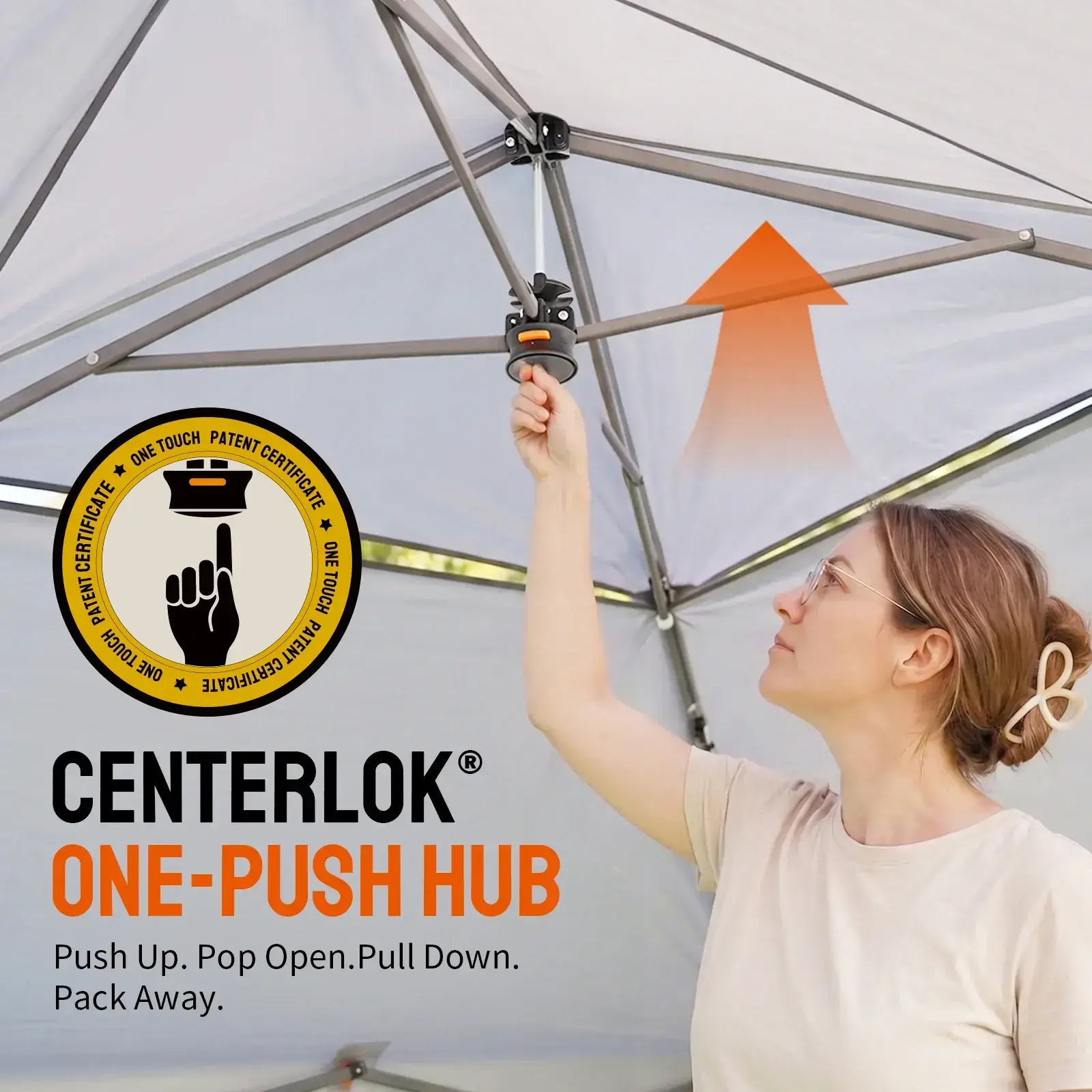 10x10 Pop Up Canopy Tent with Patented Center Lock, Instant Commercial Canopy with Extendable Awning, 150D Silver Coated Fabric, 4 Weight Bags, Ropes, Stakes & STO ’N Go Wheeled Bag