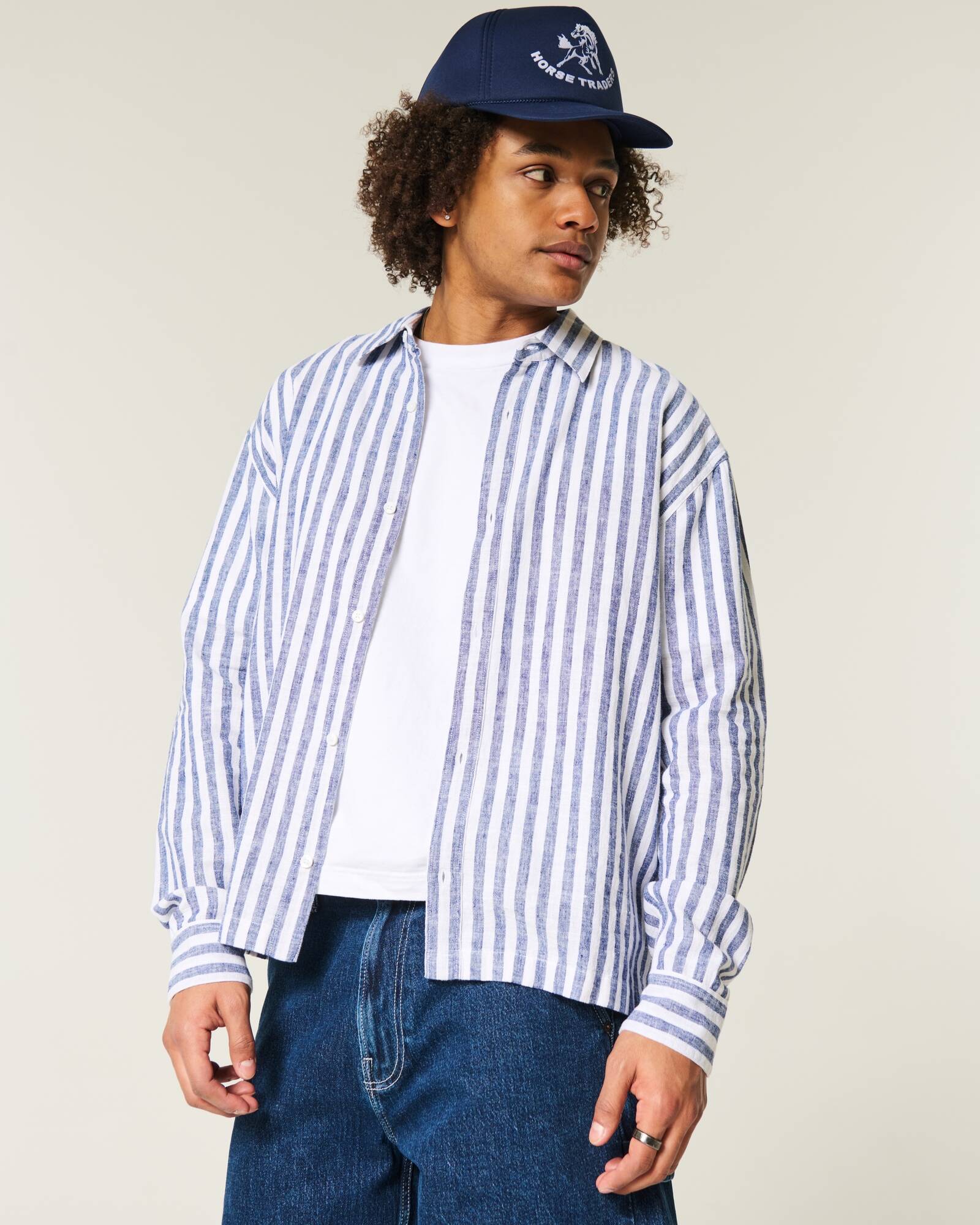 Linen-Blend Button-Through Shirt