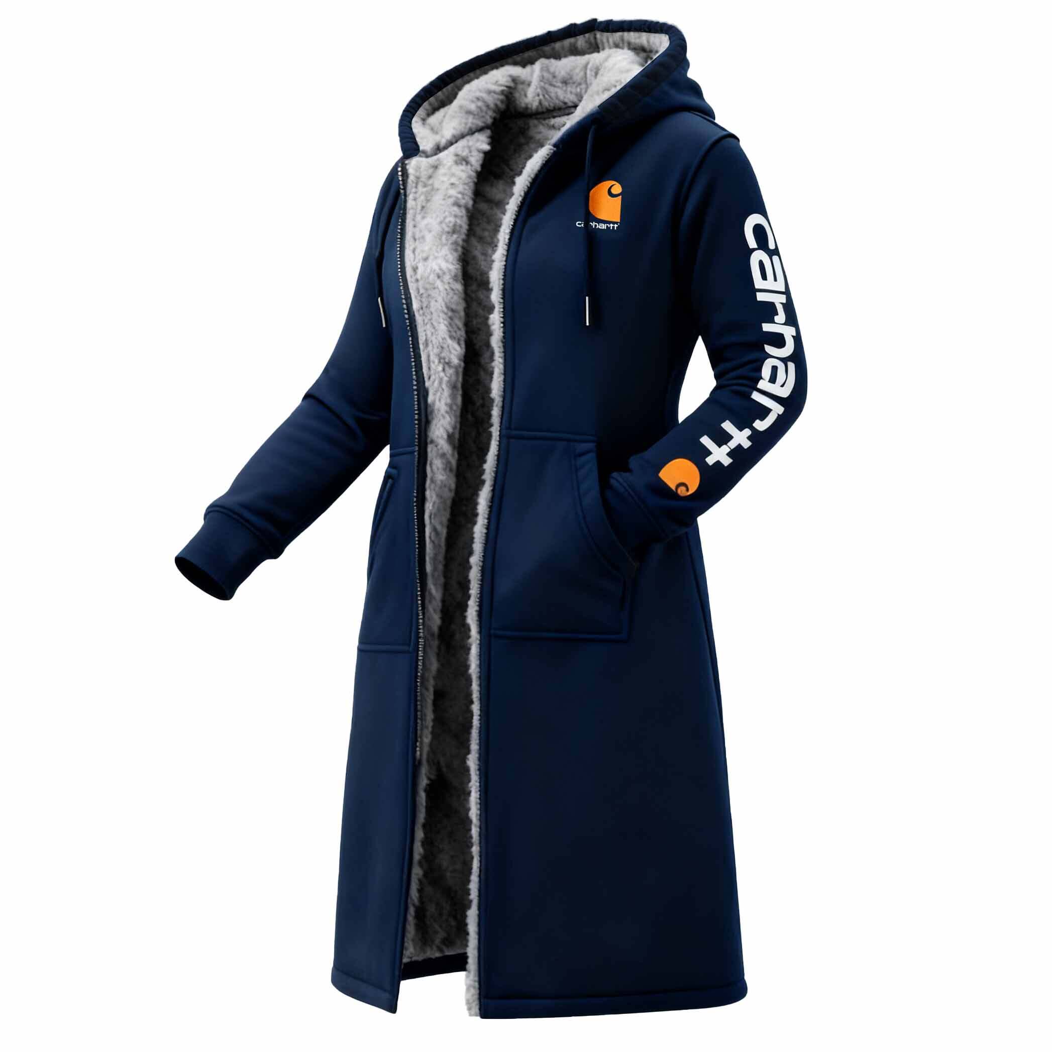 Women's Vintage Fleece Pocket Full Zip Long Sleeve Hoodie Long Coat