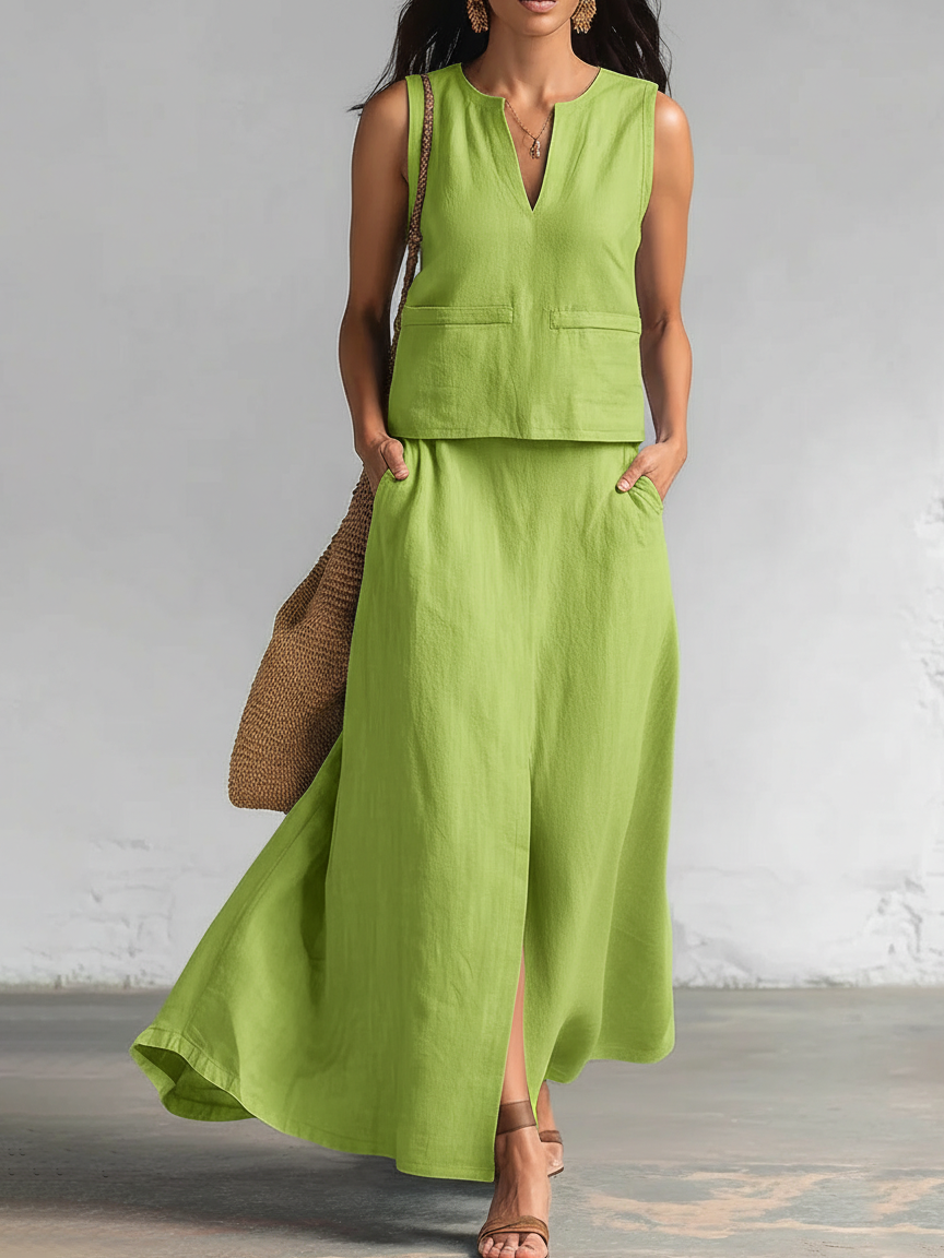 🔥Summer Arrivals🌟Minimalist And Elegant V-neck Top And Skirt Two-piece Set