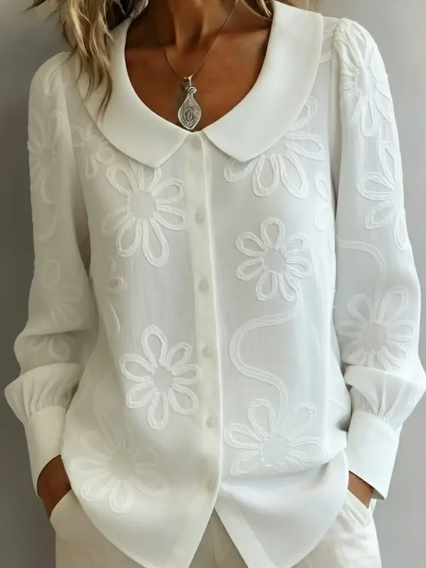 🔥Summer Arrivals🌟Vintage Peter Pan Collar Embroidered Floral Shirt