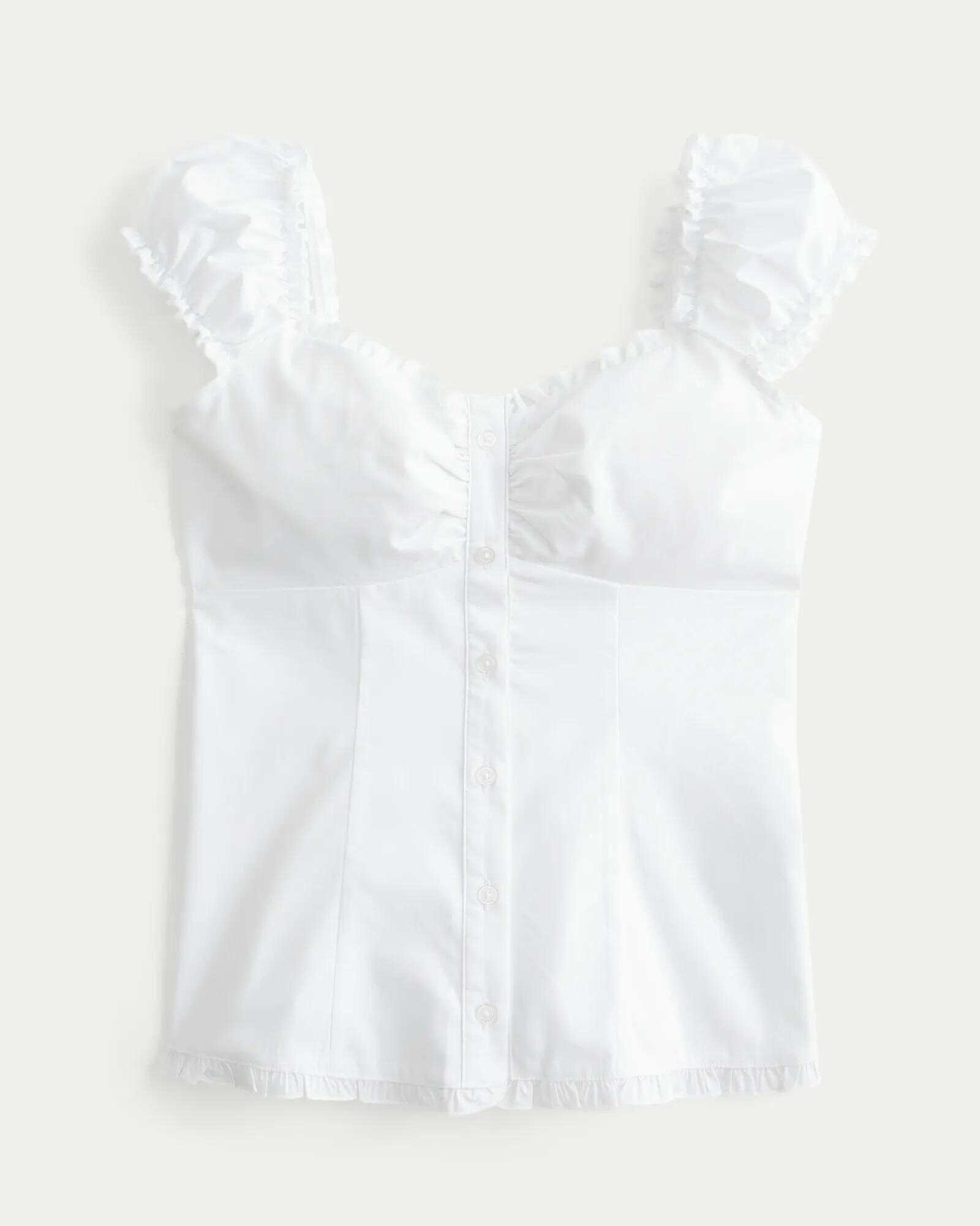 Linen-Blend Tie-Front Peplum Top