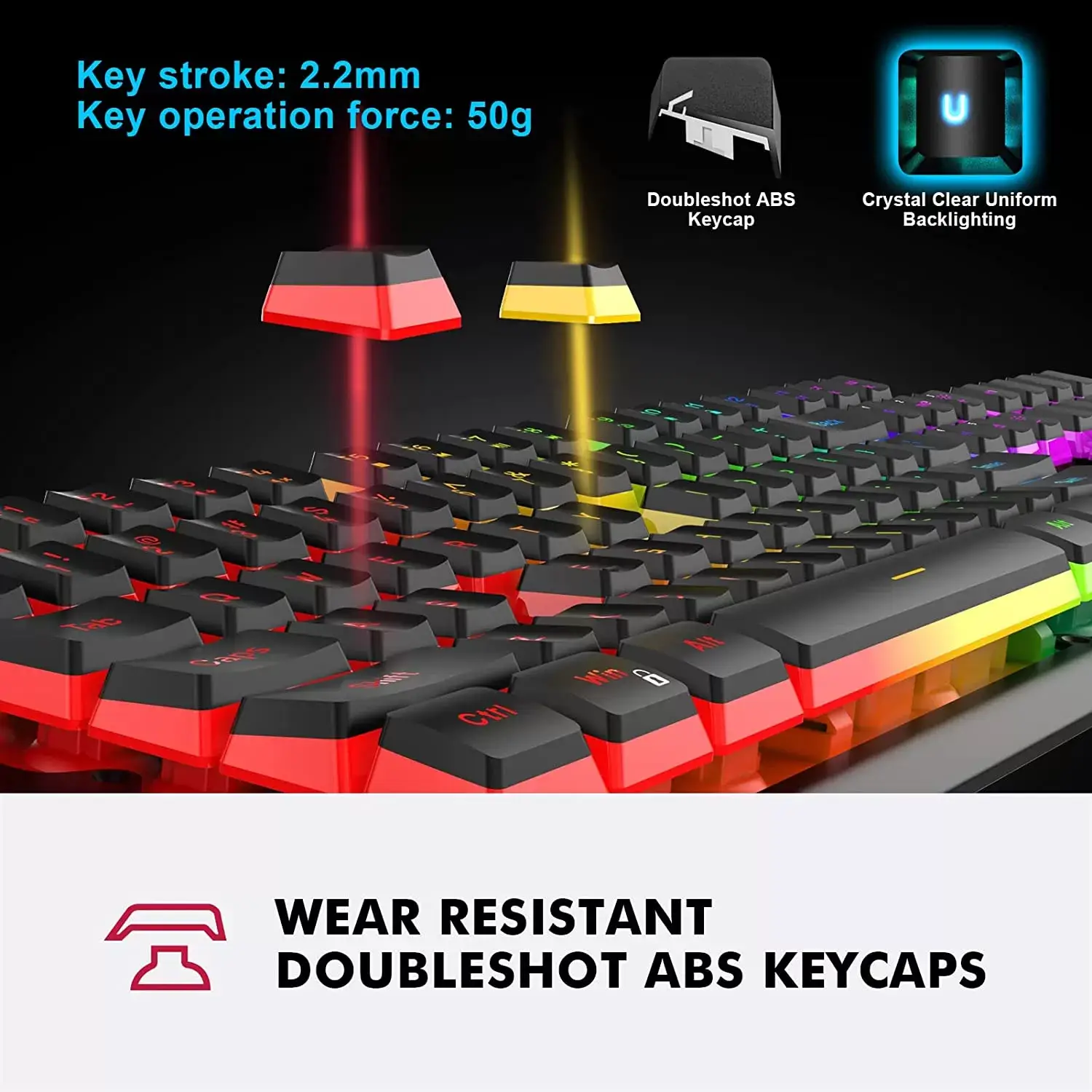 NPET K10 Wired Gaming Keyboard, LED Backlit, Spill-Resistant Design, Multimedia Keys, Quiet Silent USB Membrane Keyboard for Desktop, Computer, PC (Black)