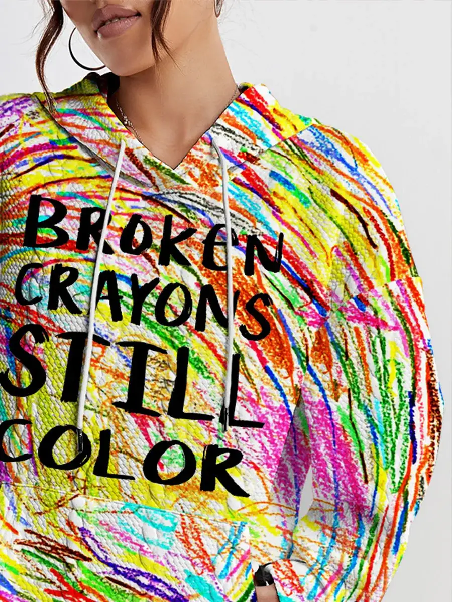 Women's Mental Health Awareness Broken Crayons Still Color Encourage Print Casual Knit Sweatshirt