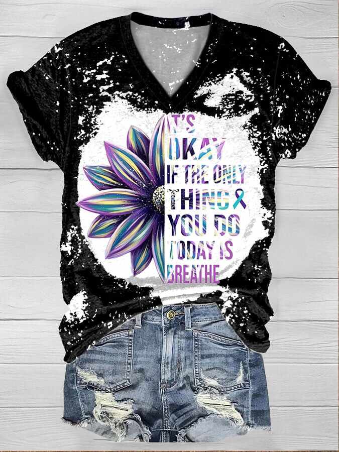 It's Okay Sunflower Print Short Sleeve T-Shirt