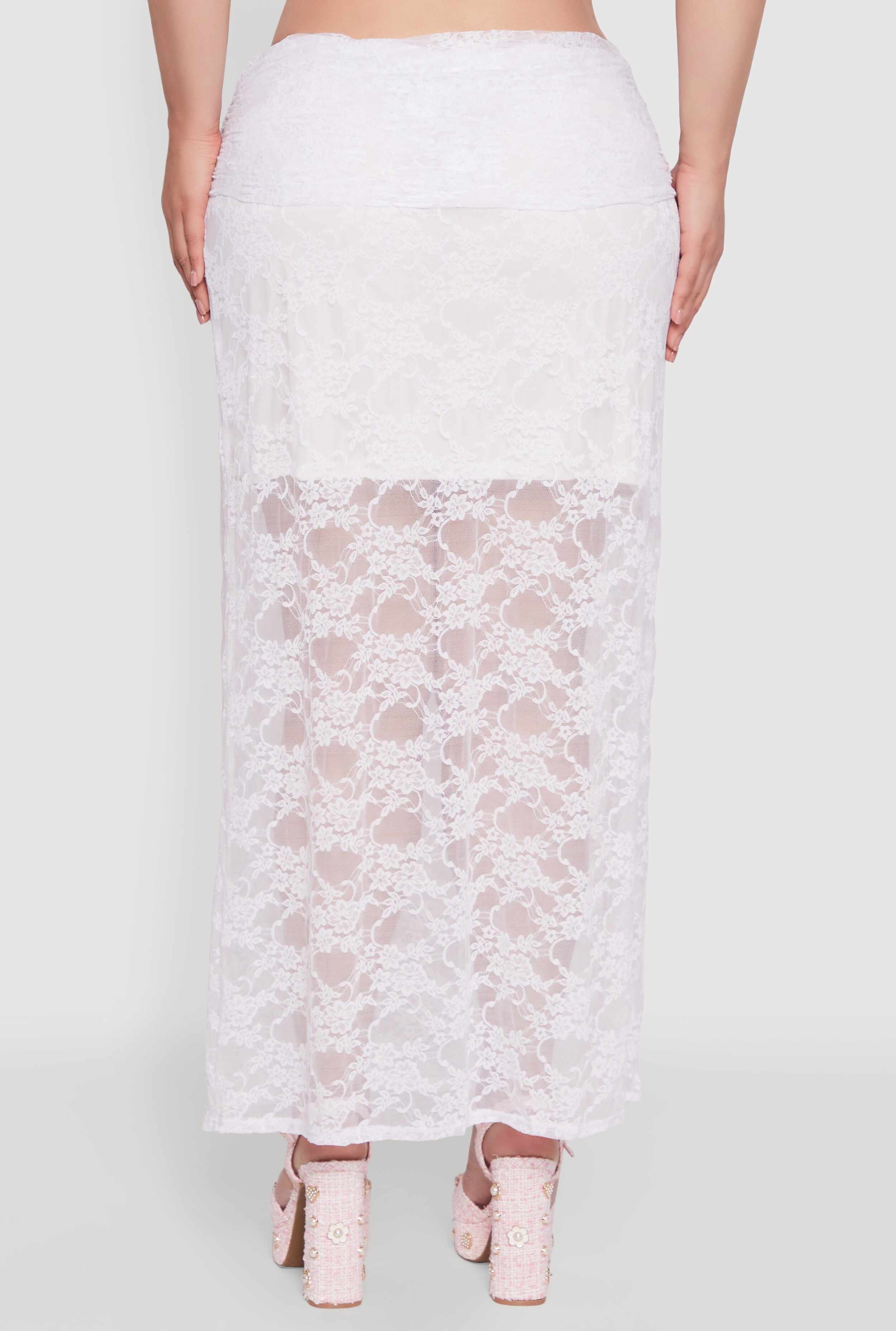 Plus Size Lace High Waisted Fold Over Maxi Skirt