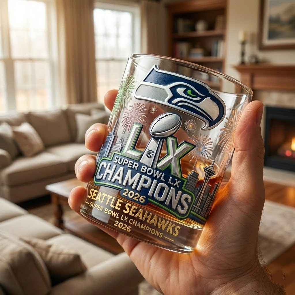 Seattle Seahawks Super Bowl LX Champions Commemorative Whiskey Glass