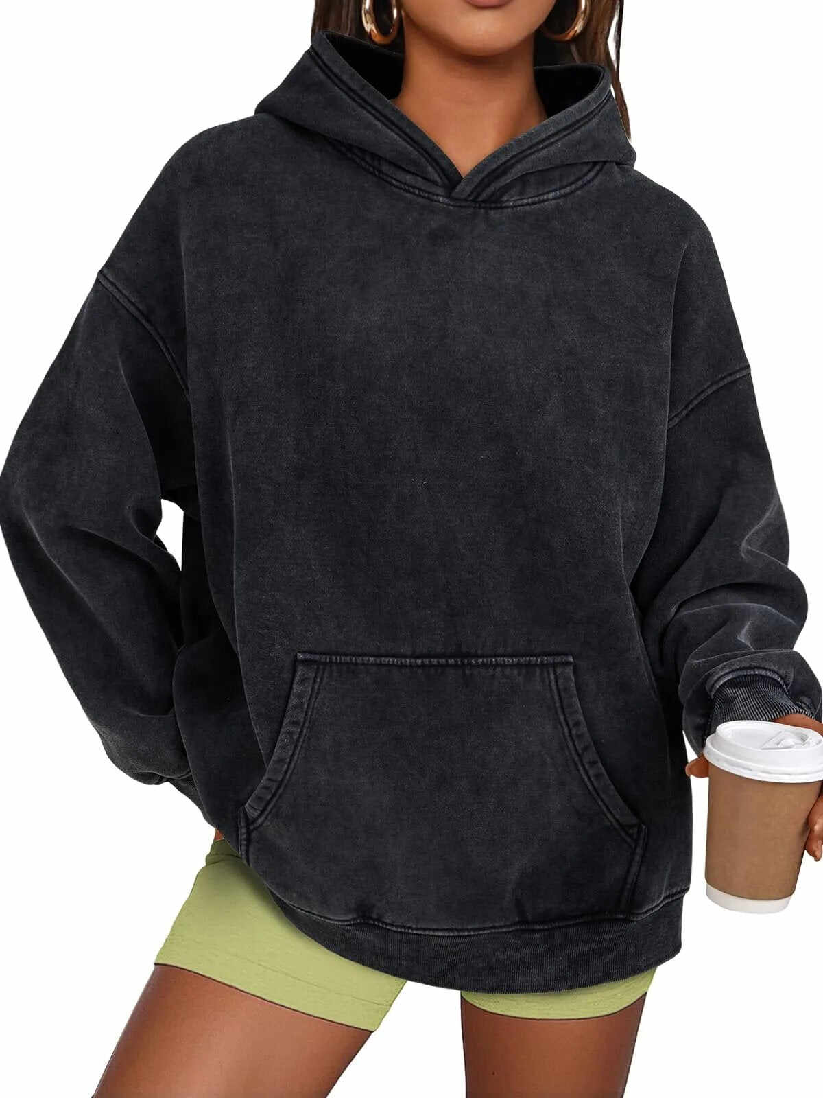Unisex Casual Oversized Acid Wash Tops Hoodie Pullover