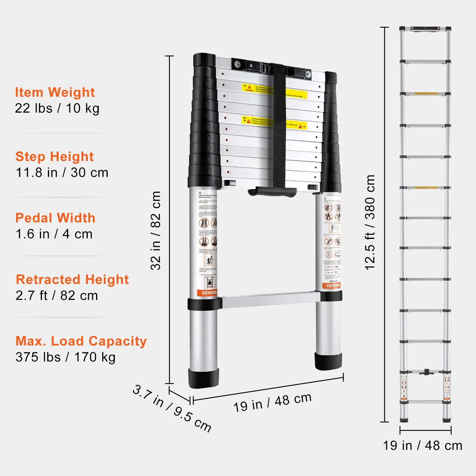 Telescoping Ladder - 400 LBS Capacity, Portable & Safe