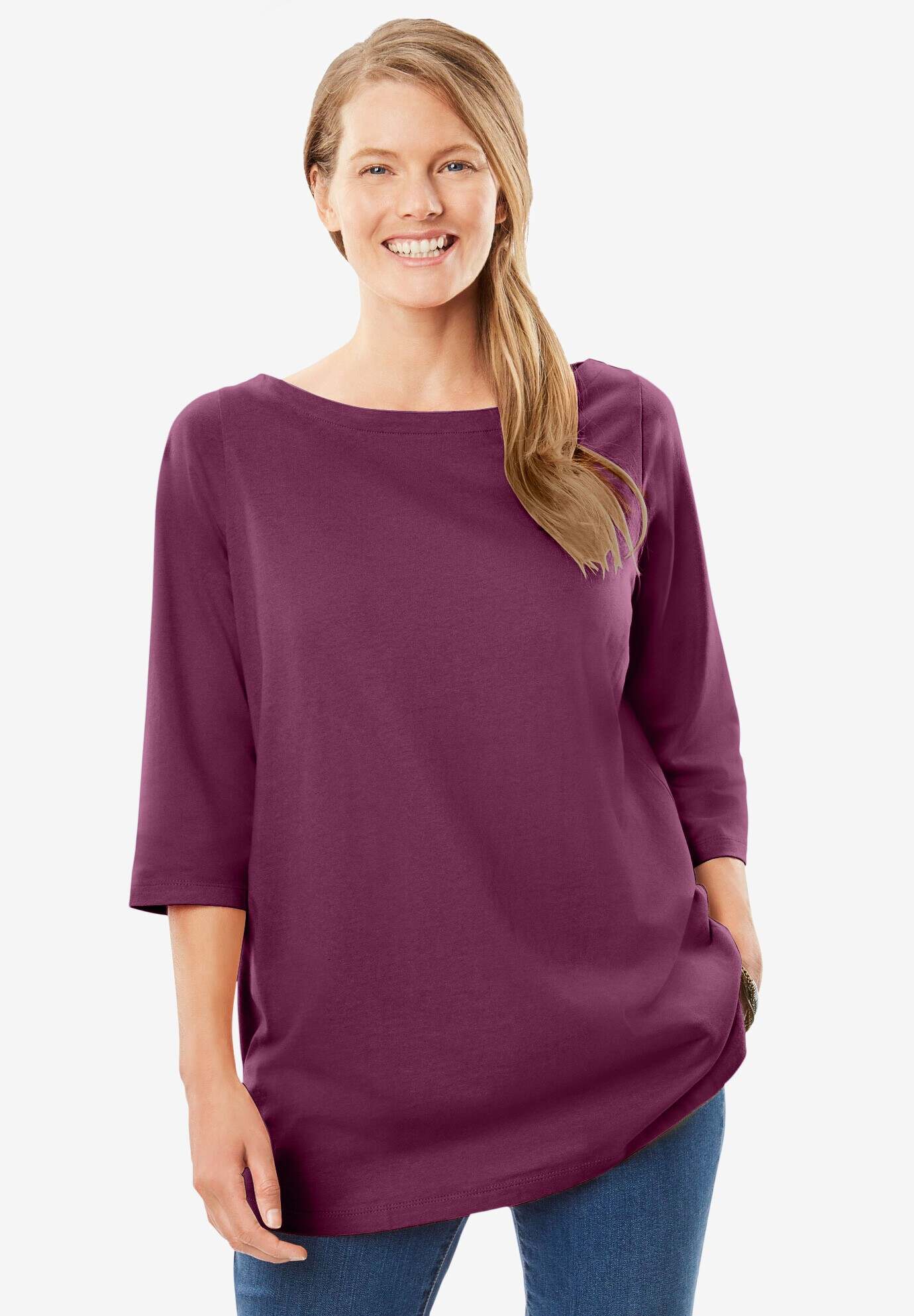 Perfect Three-Quarter Sleeve Boatneck Tee