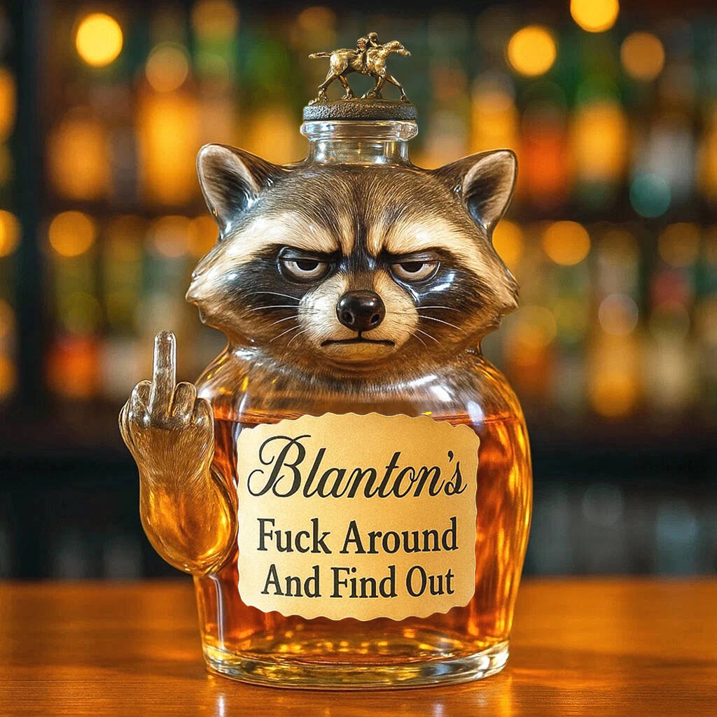 Swear raccoon whiskey bottle