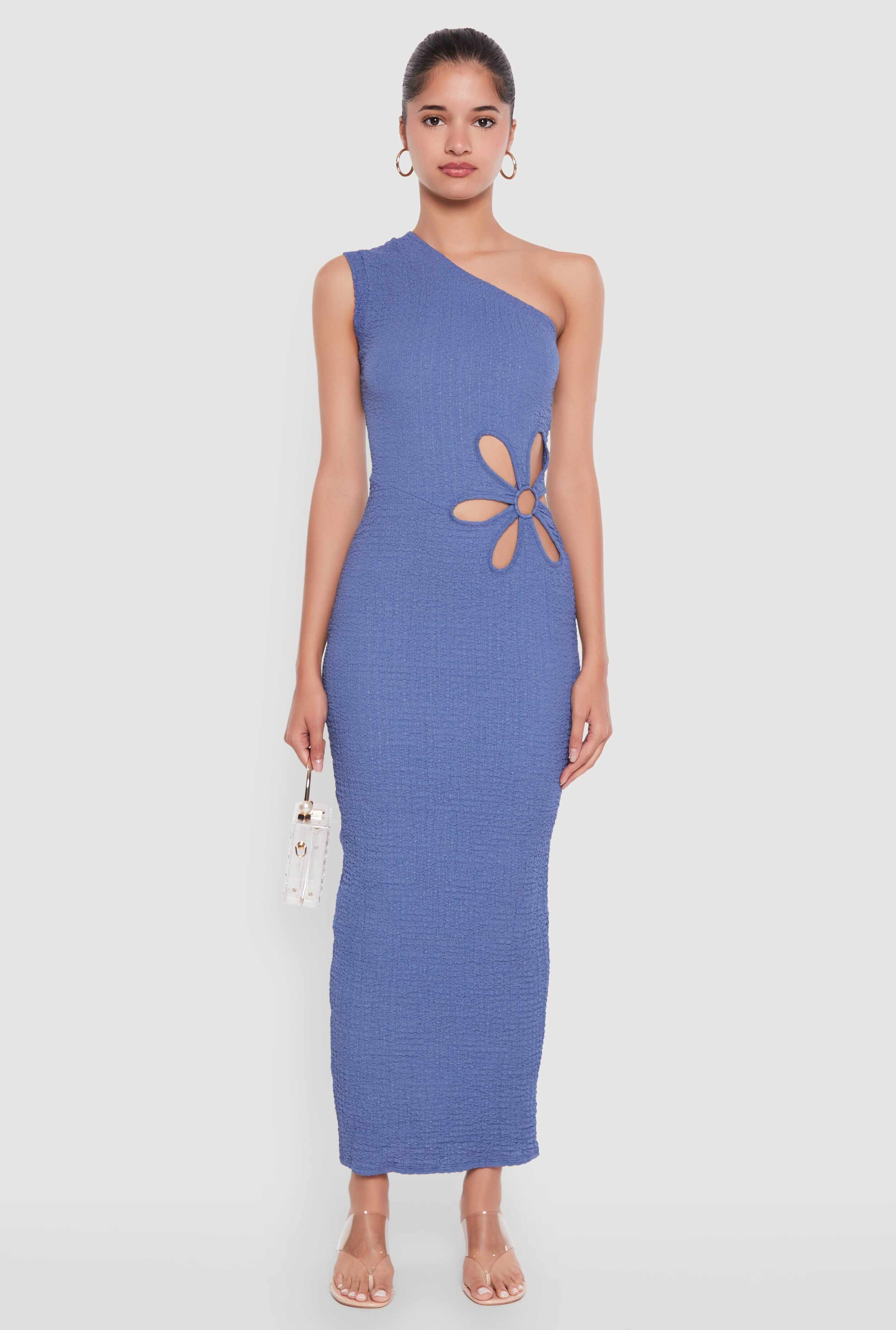 Trendy One Shoulder Flower Cut Out Maxi Dress