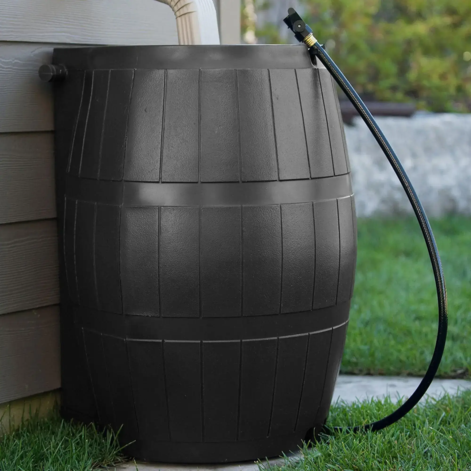 Outdoor RC4000-BLK 50-Gallon BPA Free Home Rain Water Catcher Barrel, Pet Traditional