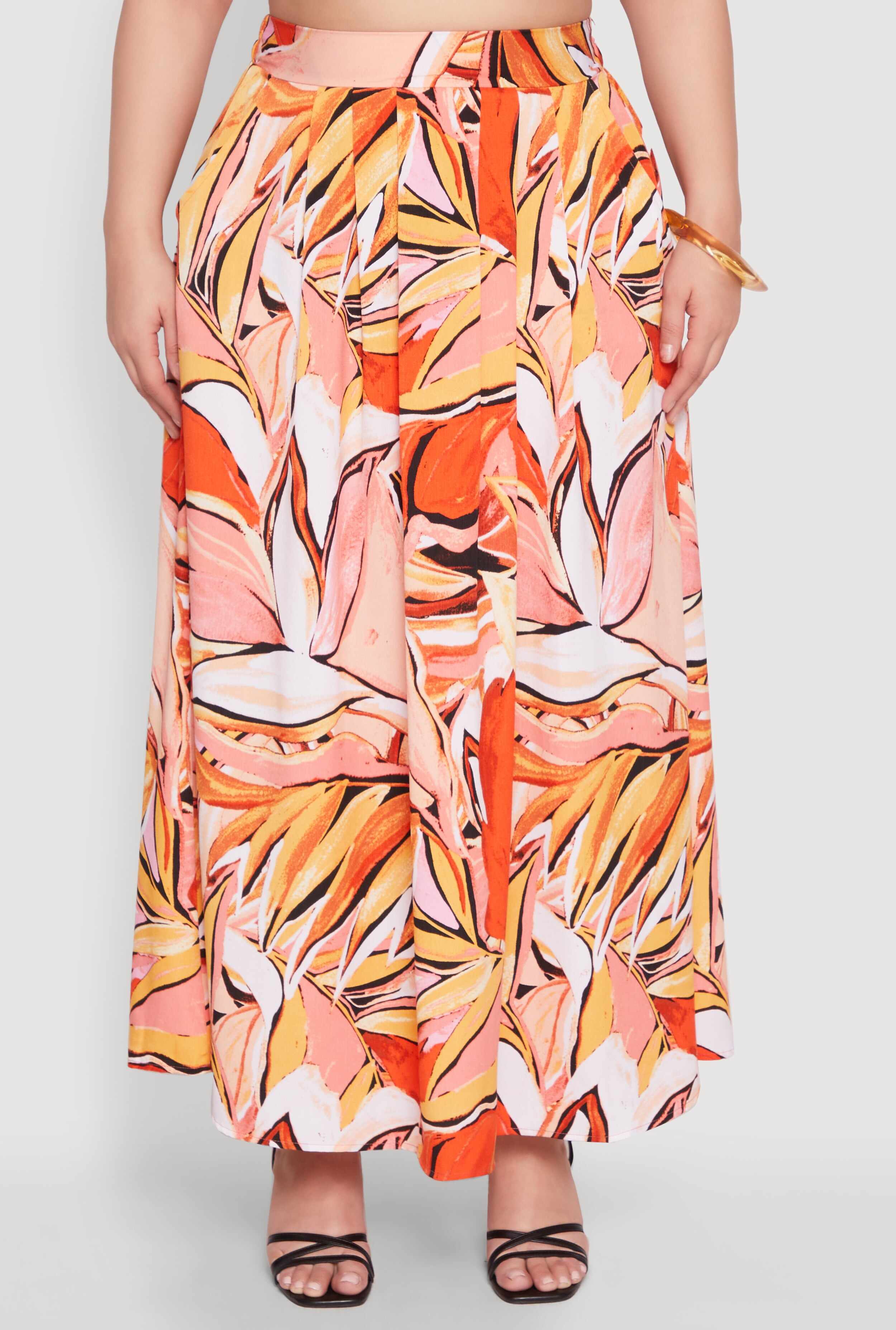 Plus Size Printed Pattern Maxi Skirt