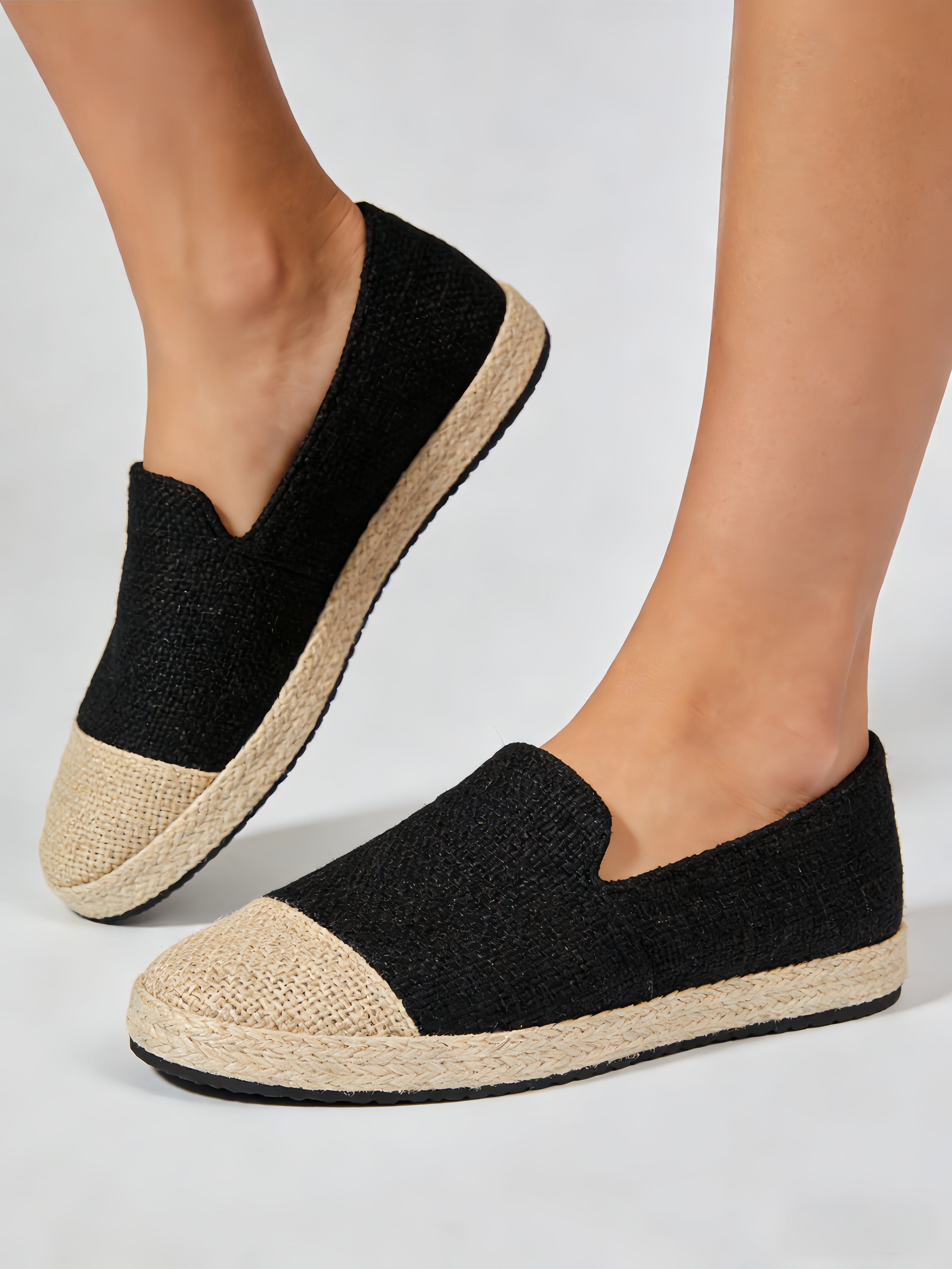 Black Cotton Linen Fabric Flat Shoes Splicing Flat Shoes For Women