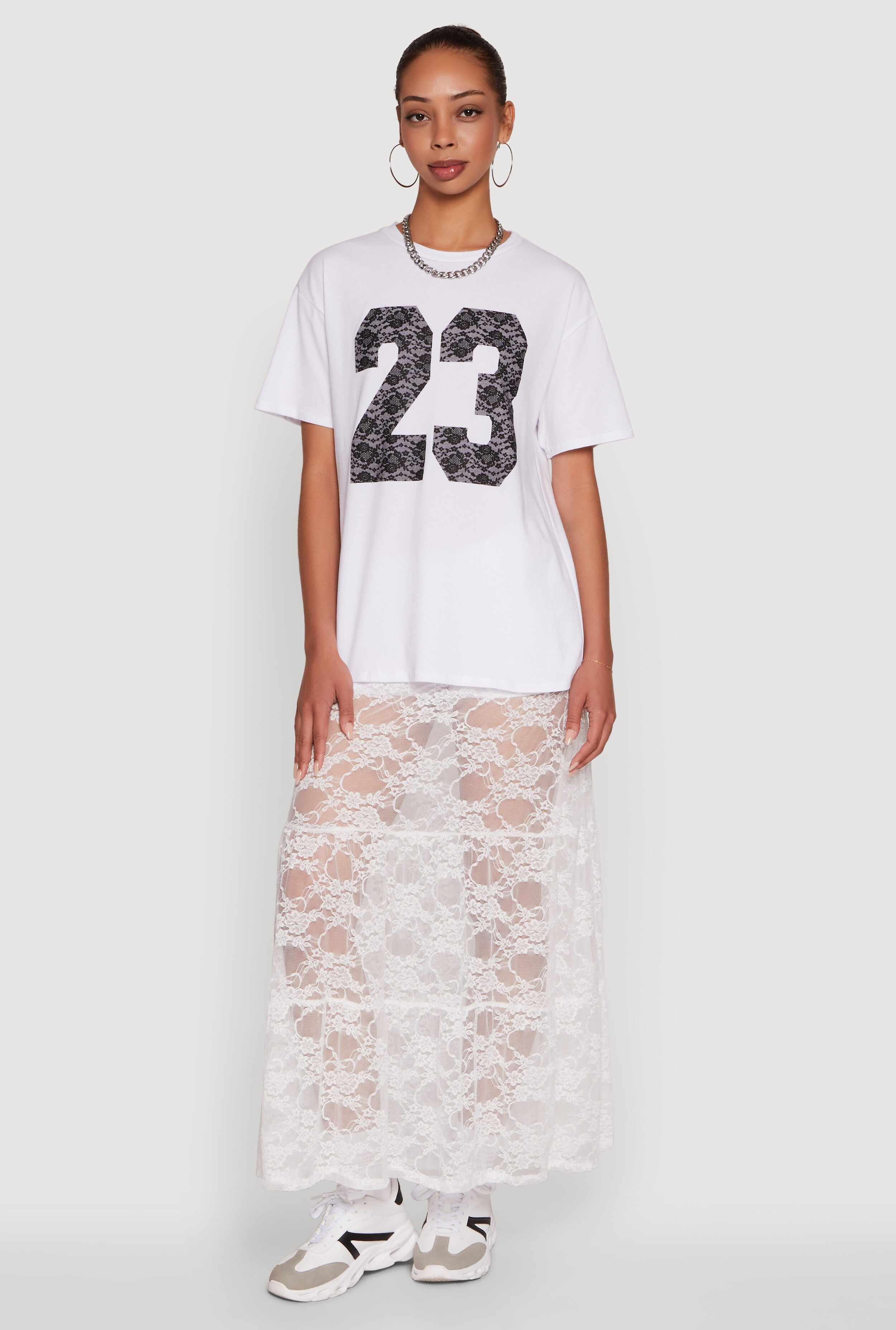 Chic High Waisted Maxi Tiered Lace Skirt