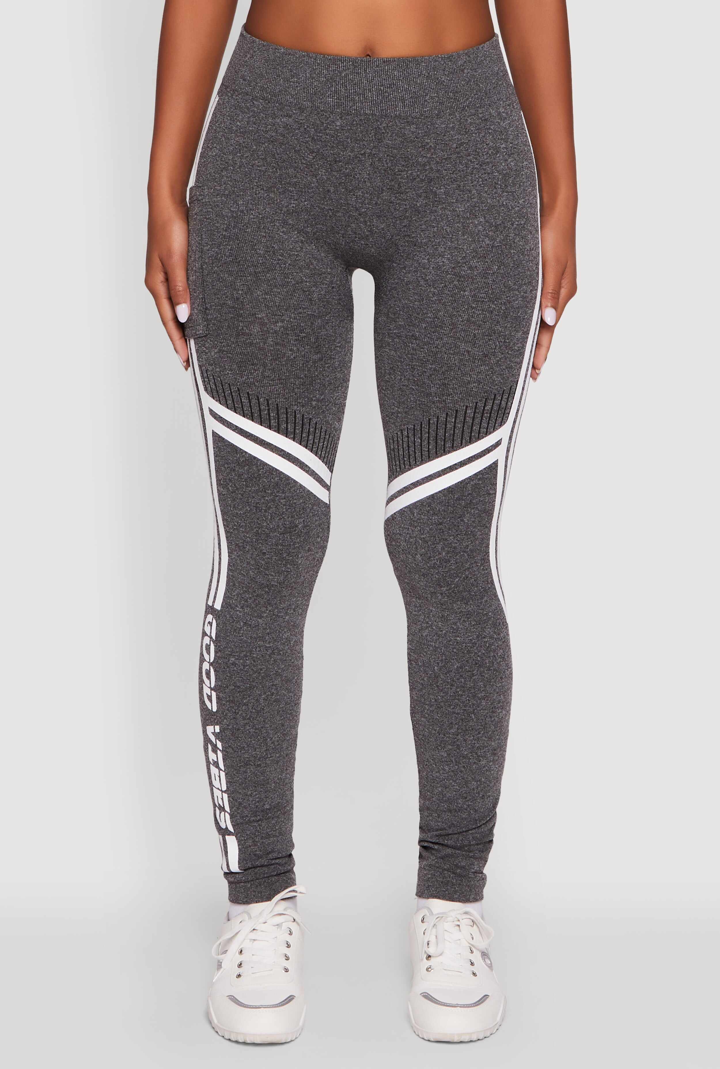 Good Vibes Graphic Varsity Stripe Side Leggings