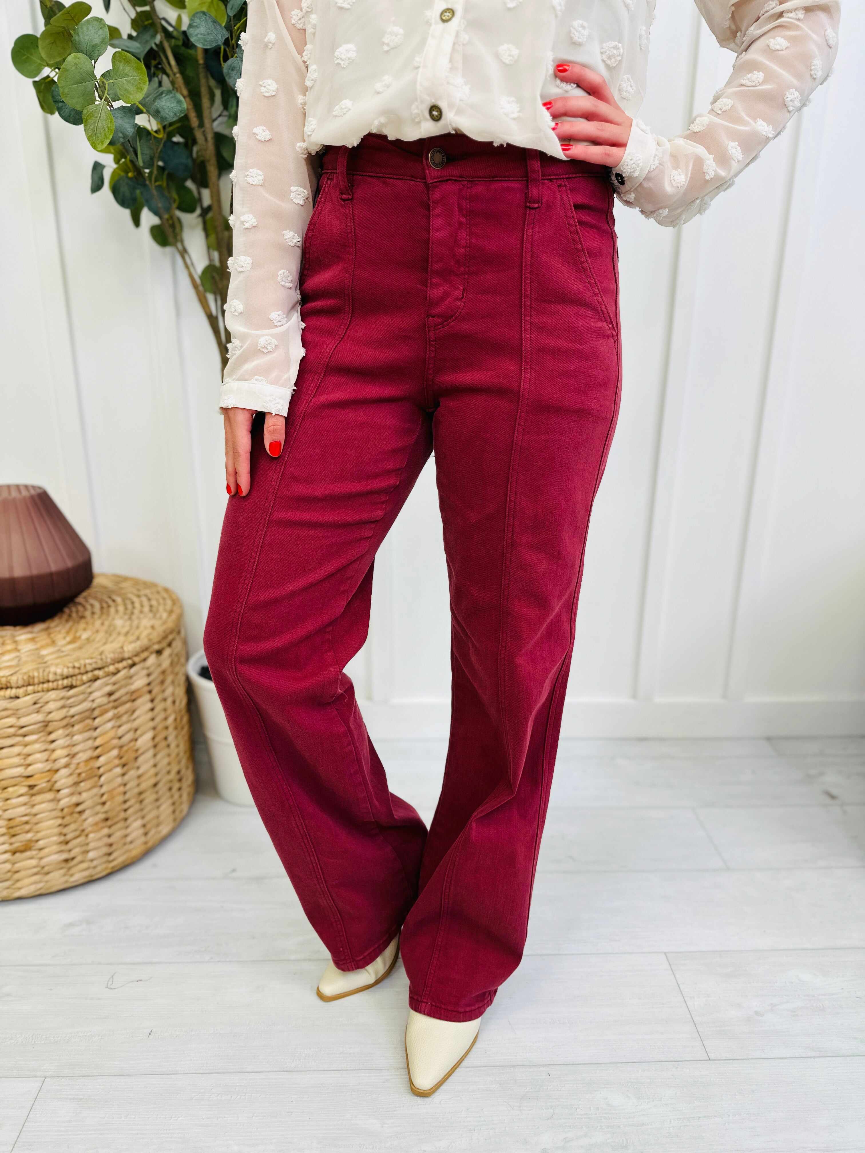 REG/CURVY Red, Red Wine Straight Burgundy Jeans