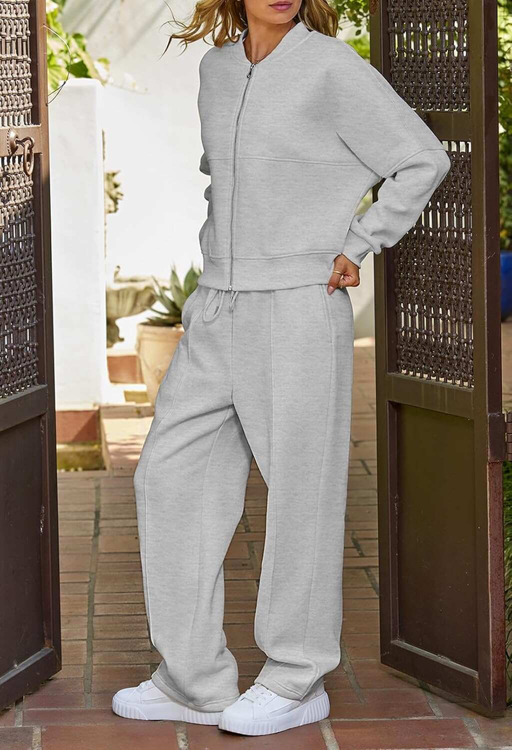 Spring Sale🔥Women's Fall 2 Piece Sweatsuits Set Long Sleeve Zip Up Sweatshirt Wide Leg Sweatpants Lounge Sets
