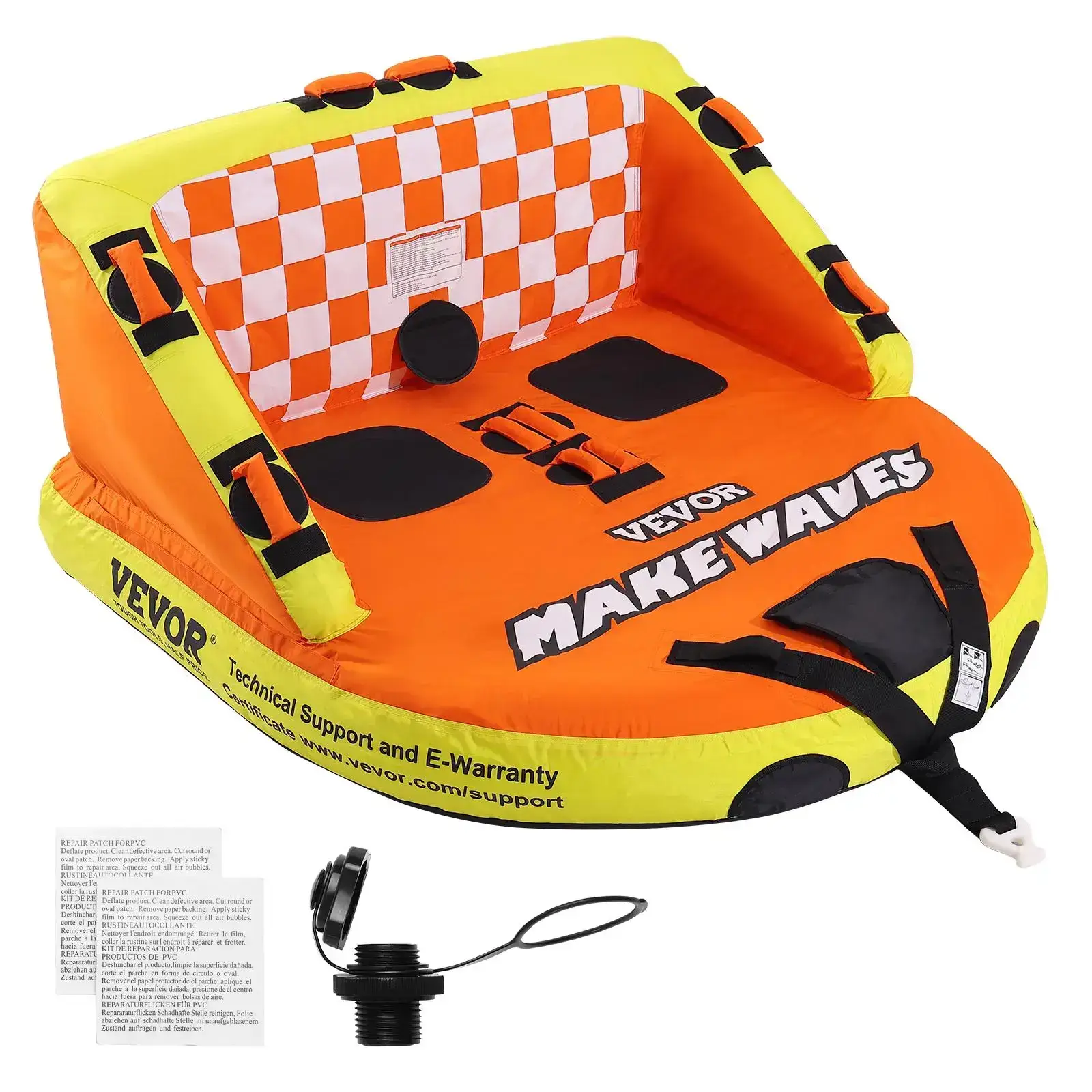 Towable Tube for Boating,  1-2 Riders Inflatable Towable Tubes with Deck Seats and Backrest, 340 lbs Water Sport Tube for Boat to Pull, Full Nylon Cover, EVA Grab Handles and Speed Safety Valve