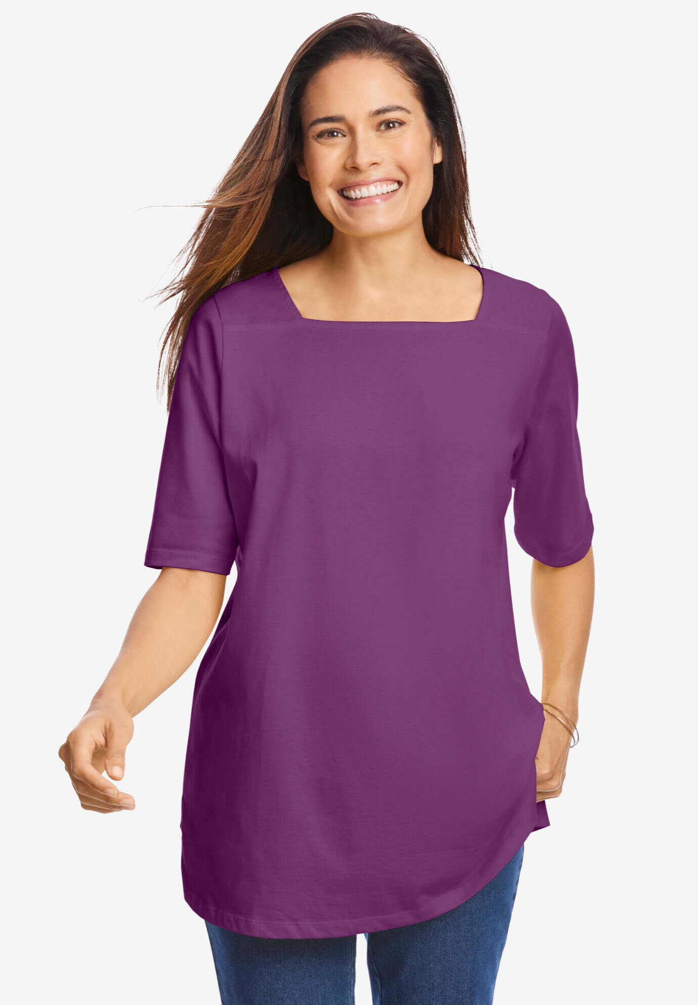 Perfect Elbow-Sleeve Square-Neck Tee