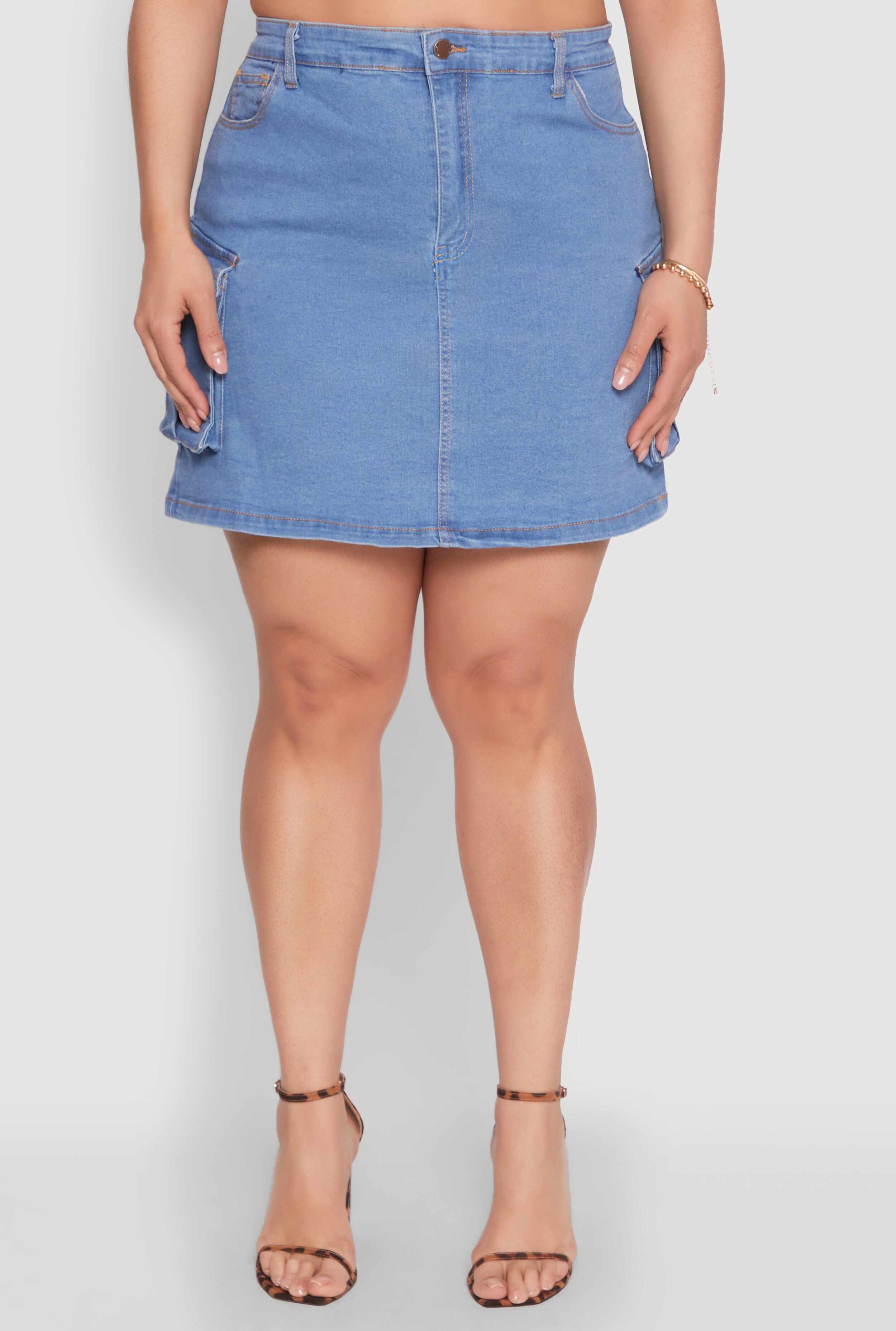 Plus Size Daisy Denim Cargo Skirt