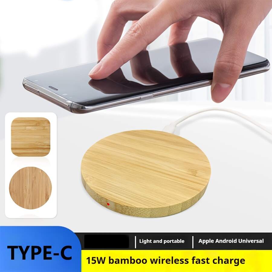 [Fast Wireless Charger] 15W Fast Charging Wireless Charger Bamboo Wood Cell Phone Charging Station | For Apple/Android All Cell Phones With Wireless Charging Function, Suitable For Family Members Lovers Friends