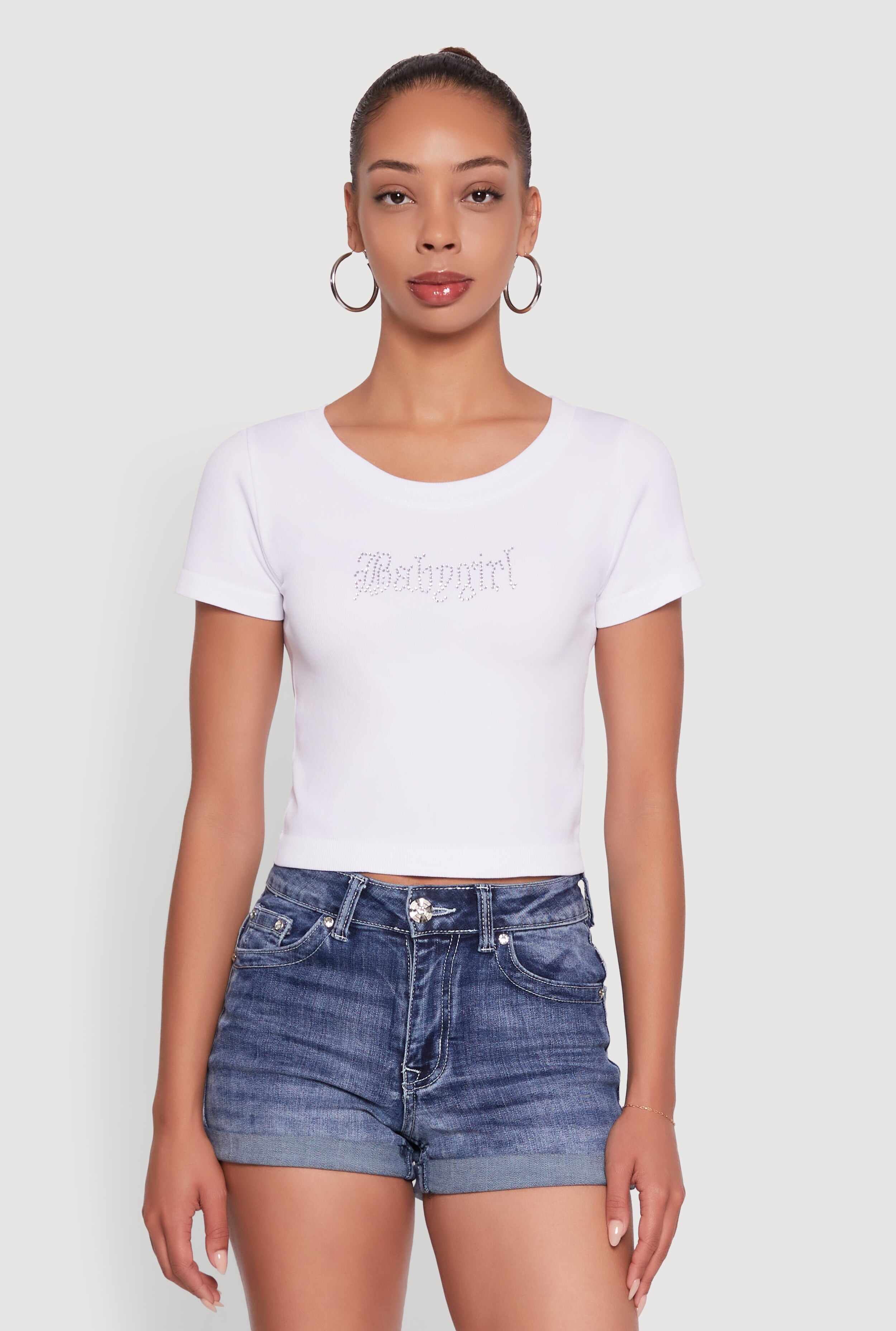 Seamless Rhinestone Babygirl Graphic Cropped Tee