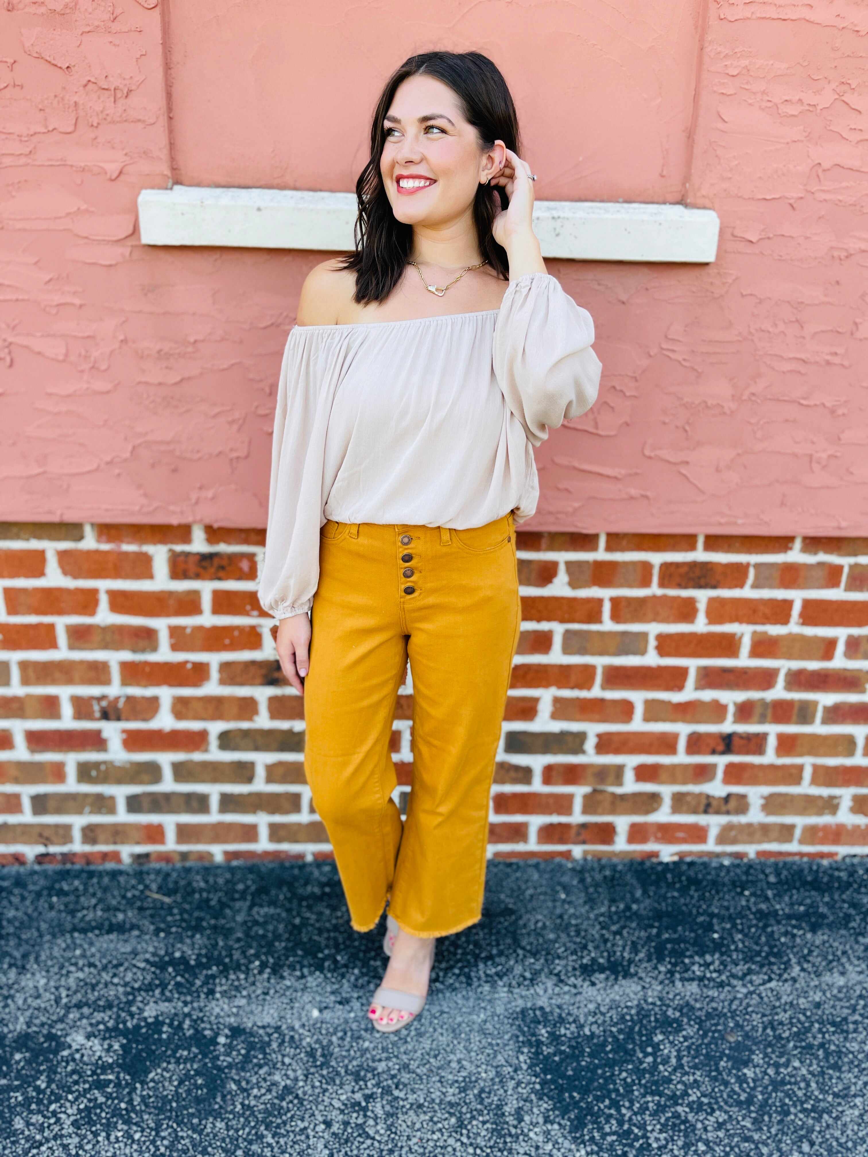 Plus/Reg Far And Wide Leg Mustard Jeans
