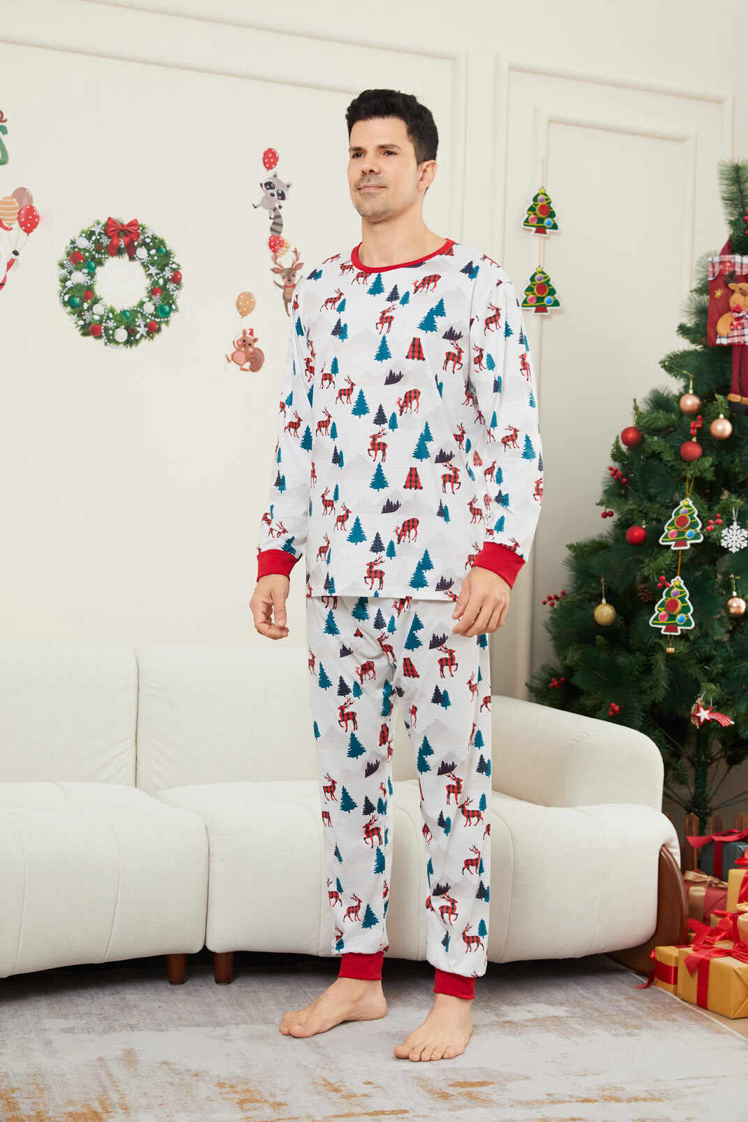 Christmas White Printed Family Matching Christmas Pajamas Sets