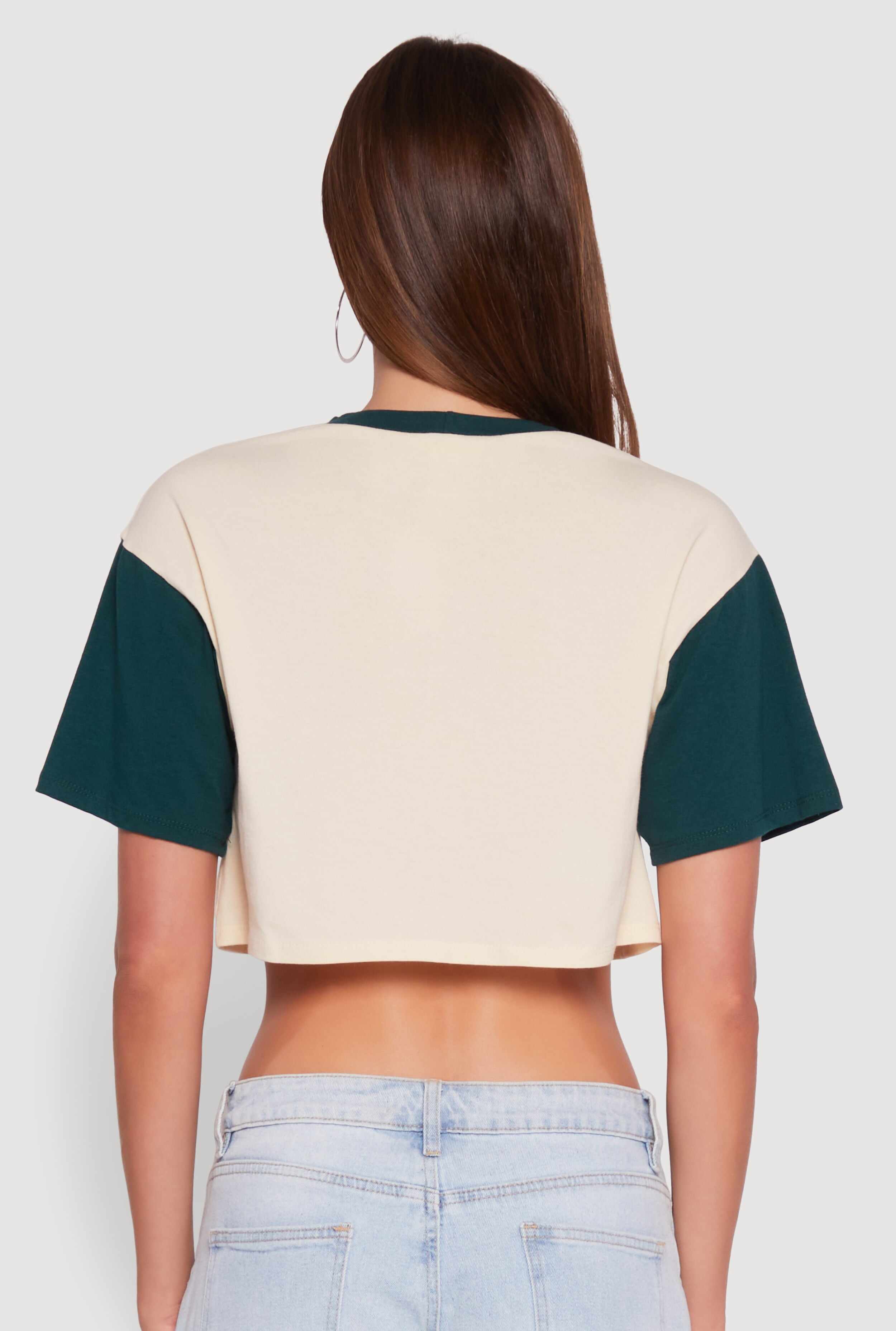 Trendy 23 Graphic Crew Neck Cropped Baseball Tee