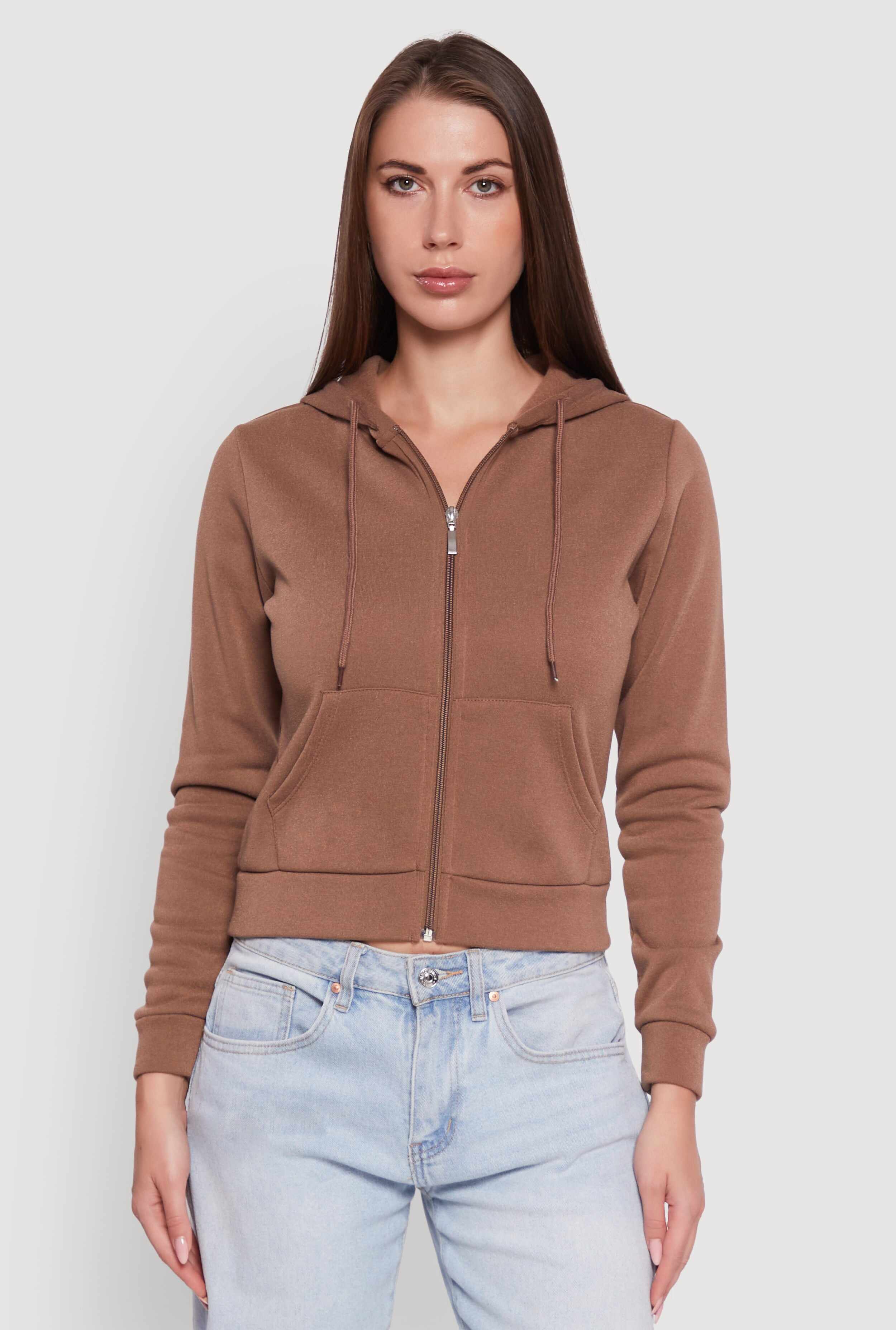 Zip Front Fleece Hooded Sweatshirt