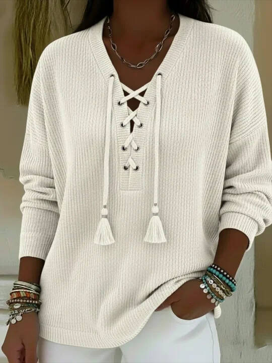 🔥Summer Arrivals🌟Boho Style Casual V-neck Drawstring Tassel Pullover