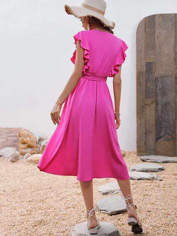 Summer ruffle V-neck lace-up split dress
