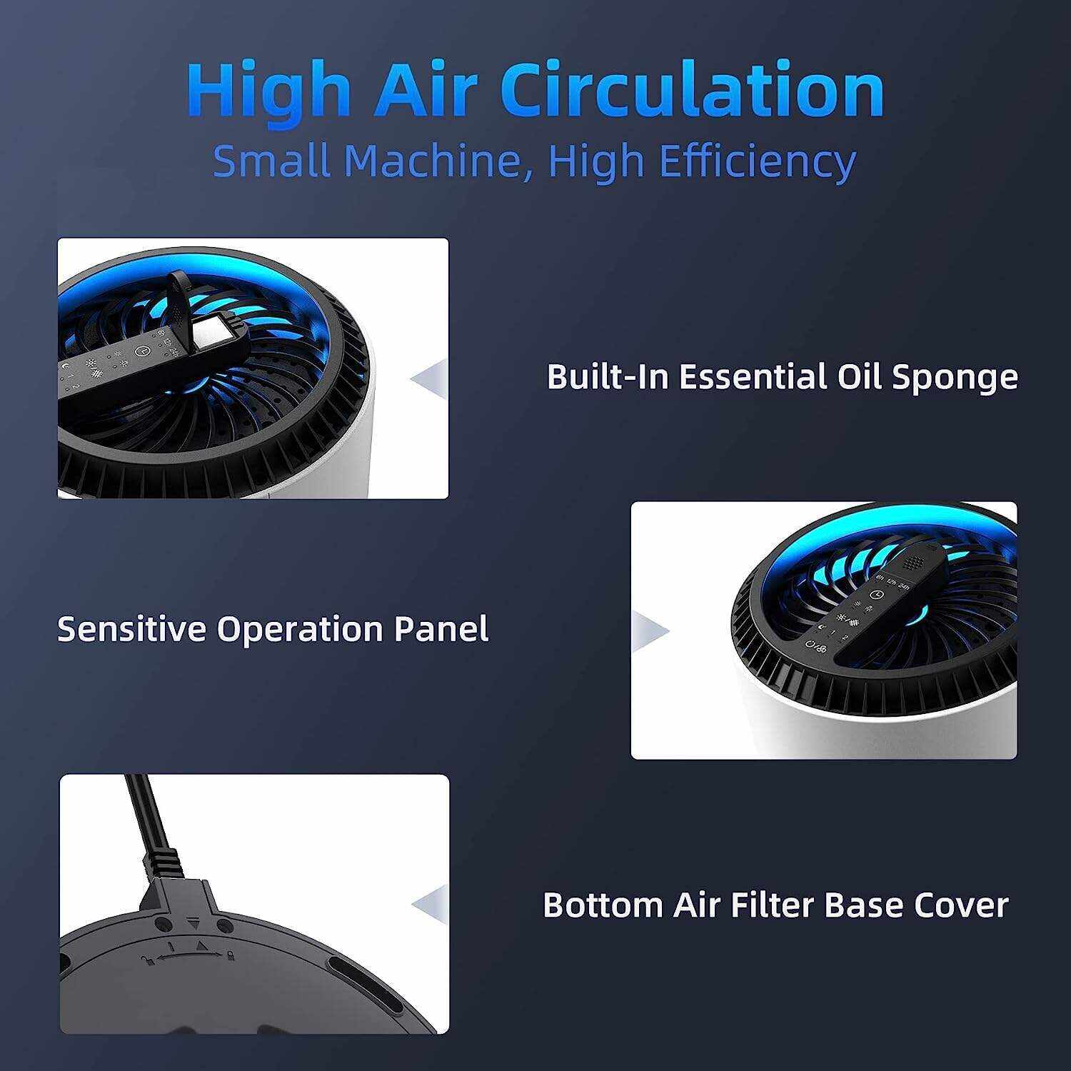 Air Purifiers for Home, HEPA Air Purifiers Air Cleaner For Smoke Pollen Dander Hair Smell Portable Air Purifier with Sleep Mode Speed Control For Bedroom Office Living Room, MK01- White