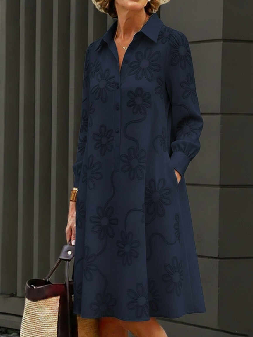 🔥Summer Arrivals🌟Elegant Floral Embroidered Shirt-collar Dress