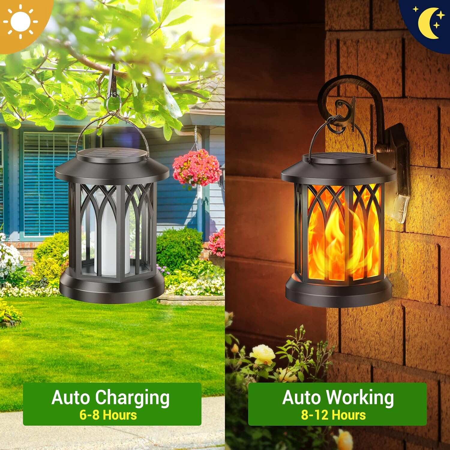 💥✨🔥 Upgraded Flickering Flame Solar Lantern Outdoor Waterproof Light