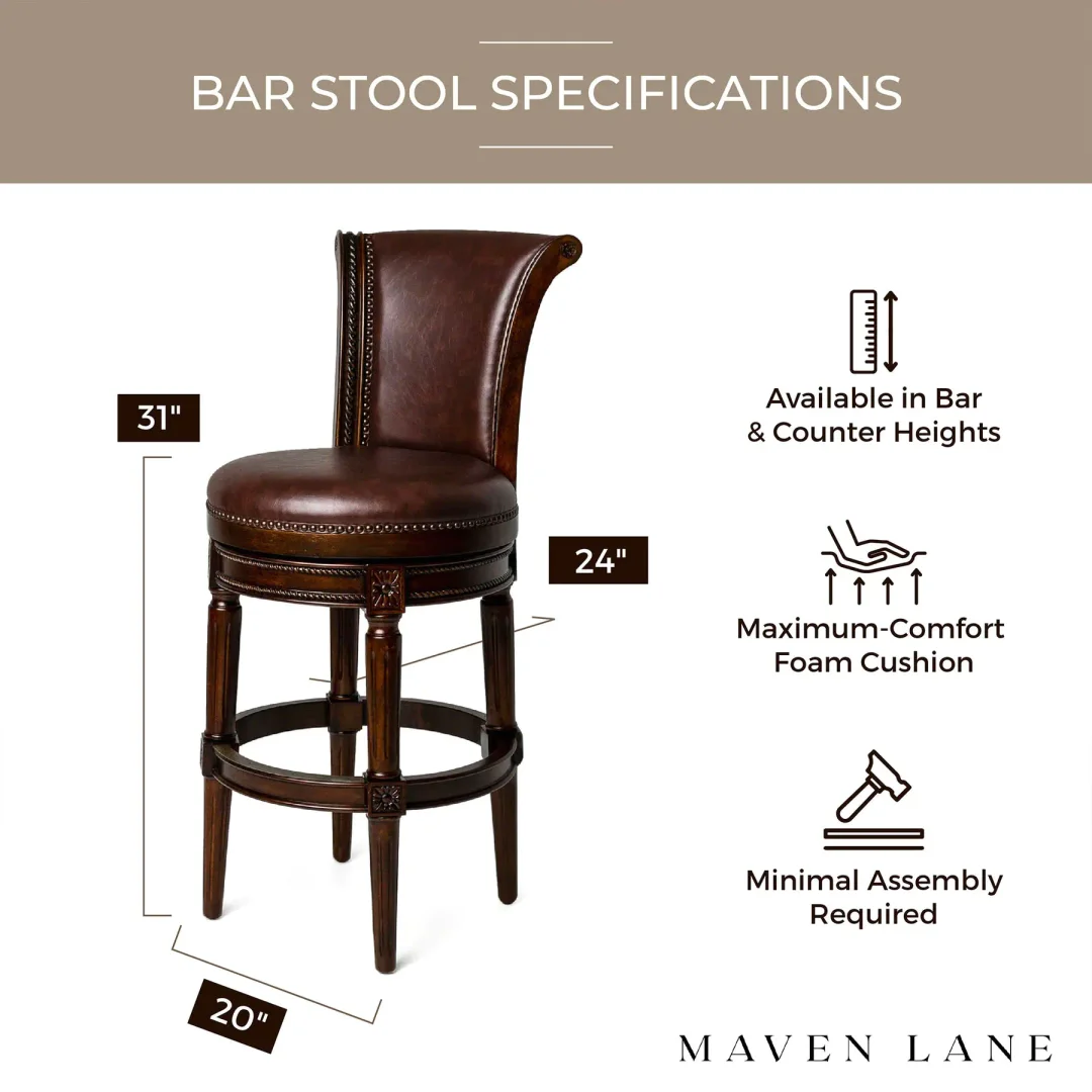 Maven Lane Pullman High-Back Kitchen Swivel Bar Stool, Dark Walnut, Set of 4