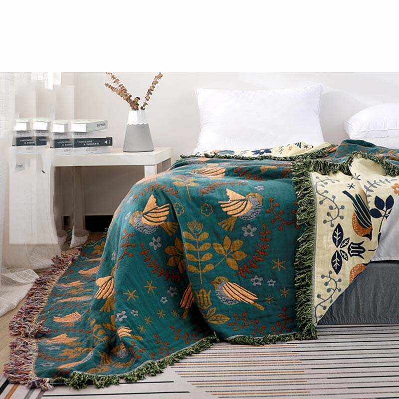 Boho Breathable Flower Bird Reversible Quilt